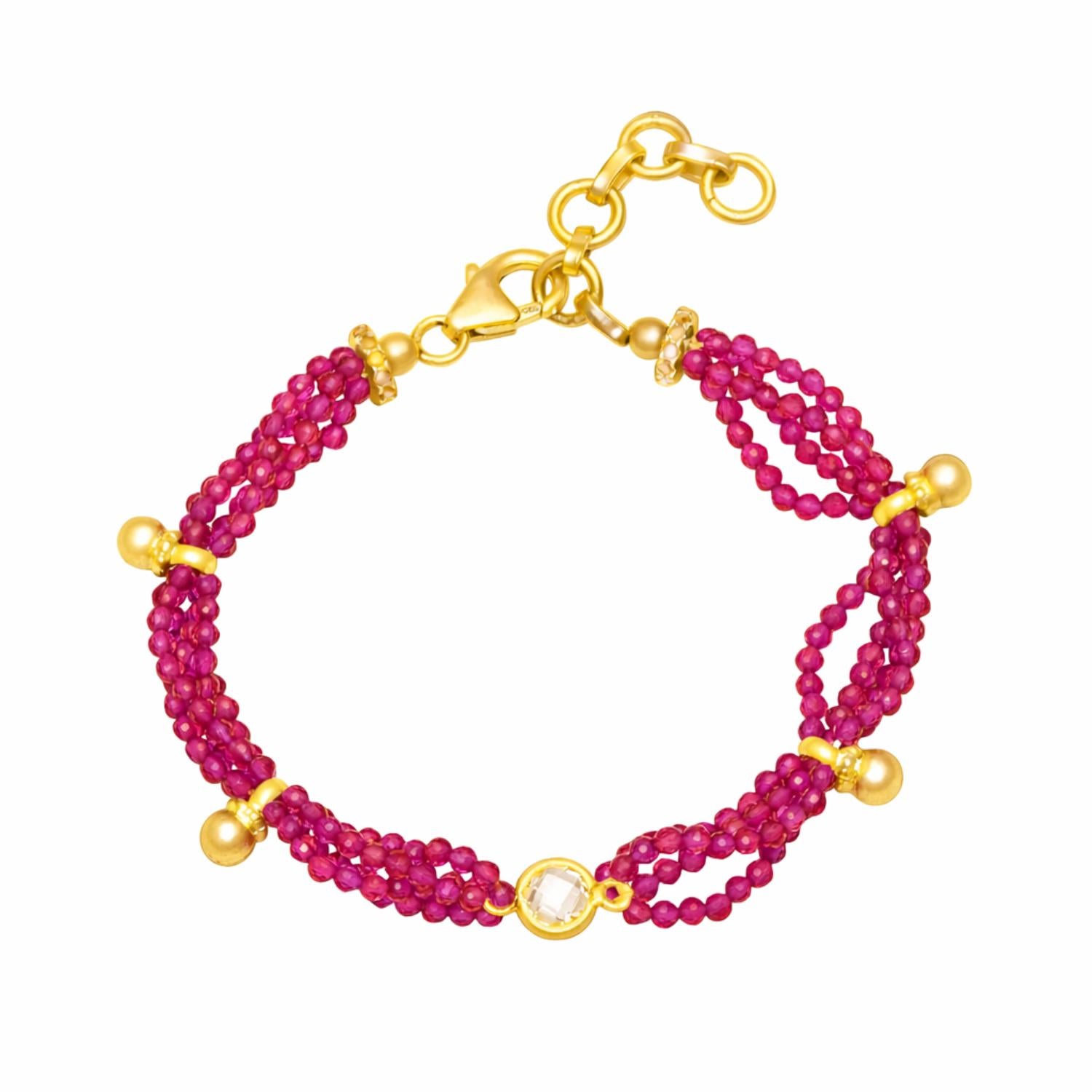 Pink Beaded Bracelet - 925 Silver Gold Plated