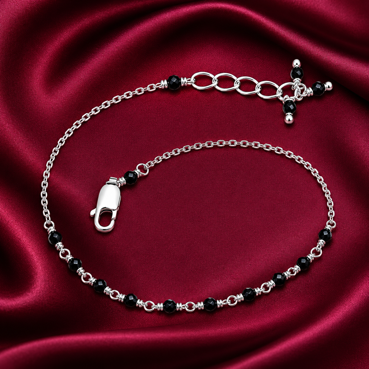 Black Spinel Beaded Chain Bracelet – 925 Sterling silver