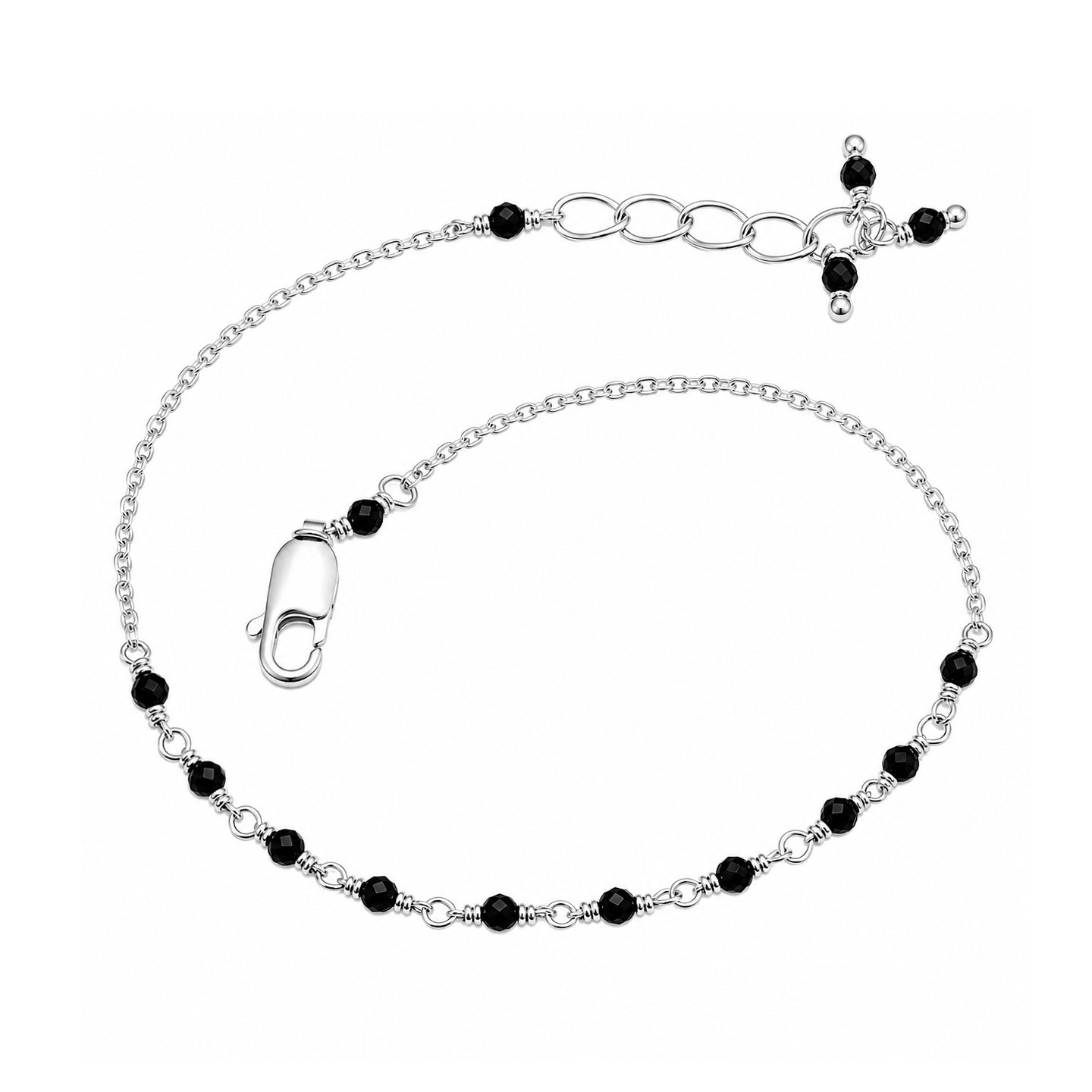 Black Spinel Beaded Chain Bracelet – 925 Sterling silver