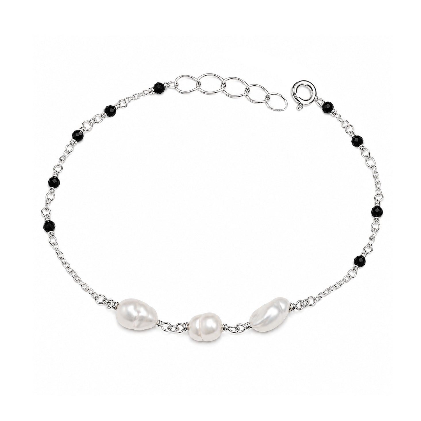 Freshwater Pearl & Black Spinel Bracelet - 925 Sterling Silver