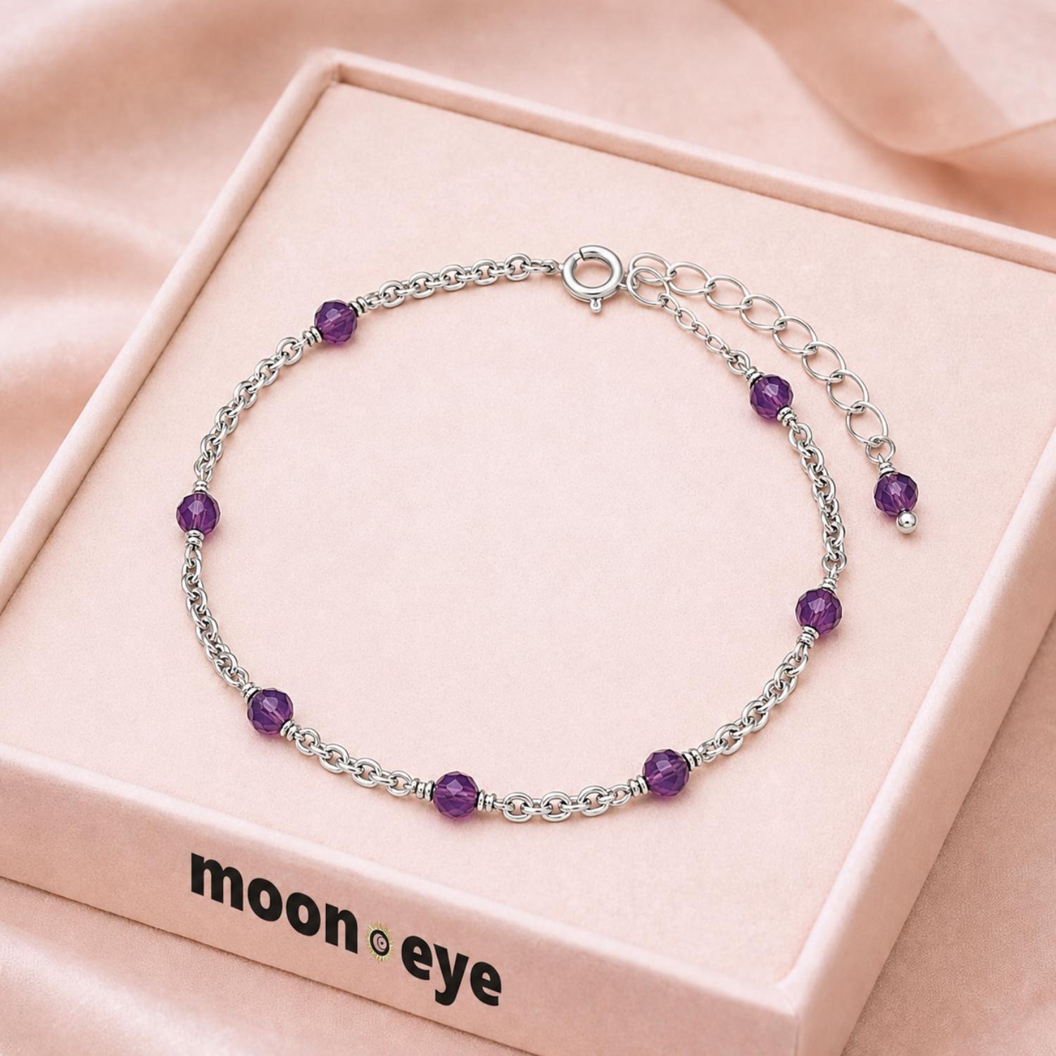 Amethyst Beaded Chain Bracelet - 925 Sterling Silver