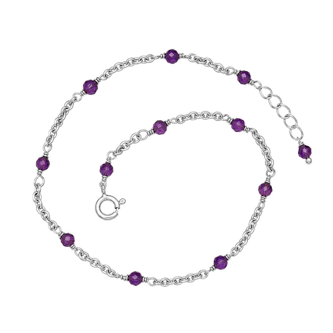 Amethyst Beaded Chain Bracelet - 925 Sterling Silver
