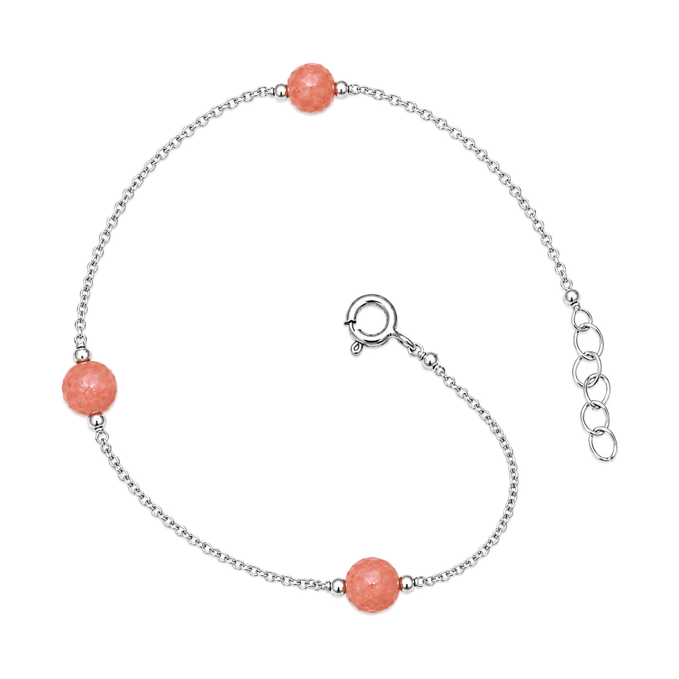 Pink Coral Bead Chain Bracelet - 925 Sterling Silver