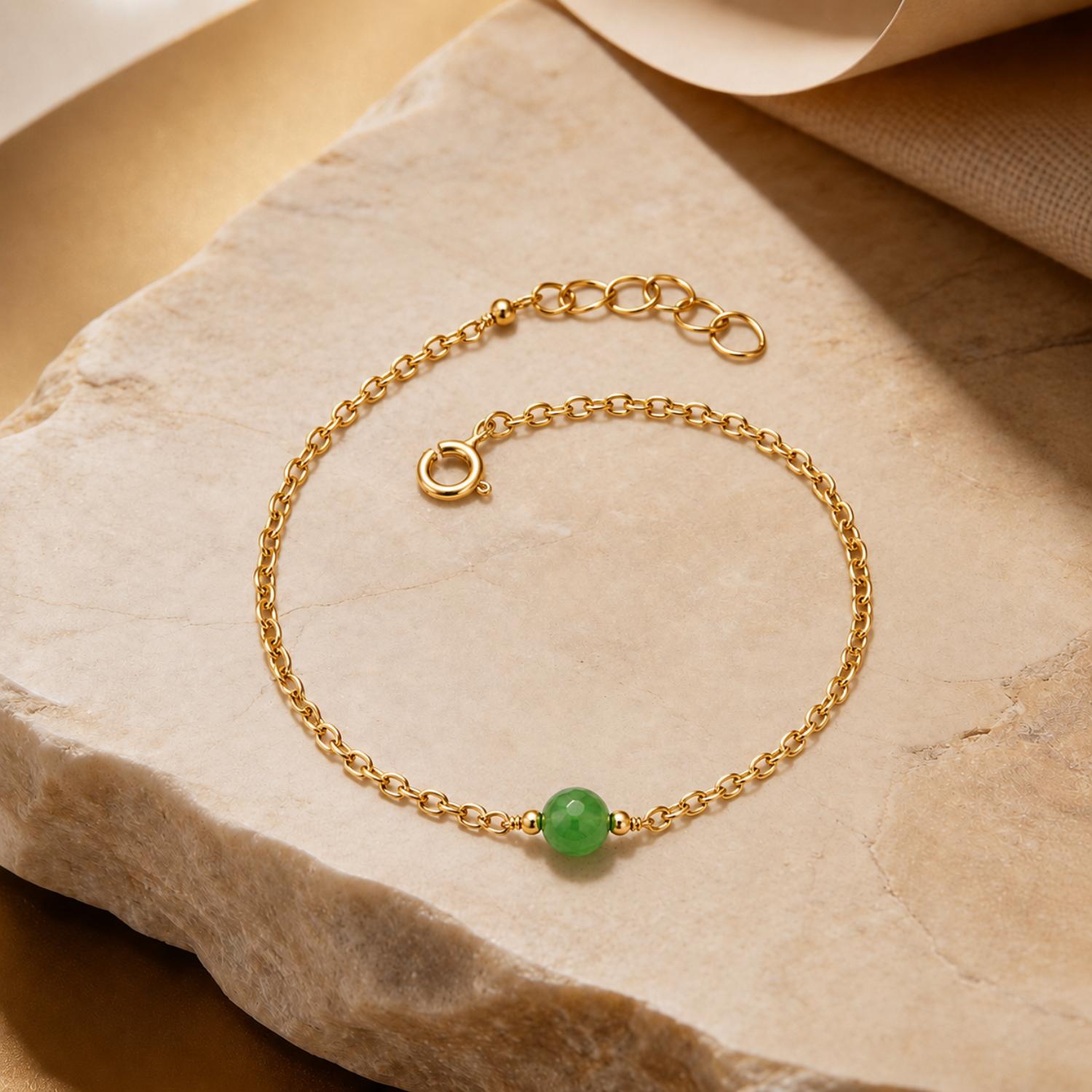 Gold Plated Green Onyx Chain Bracelet - 925 Sterling Silver