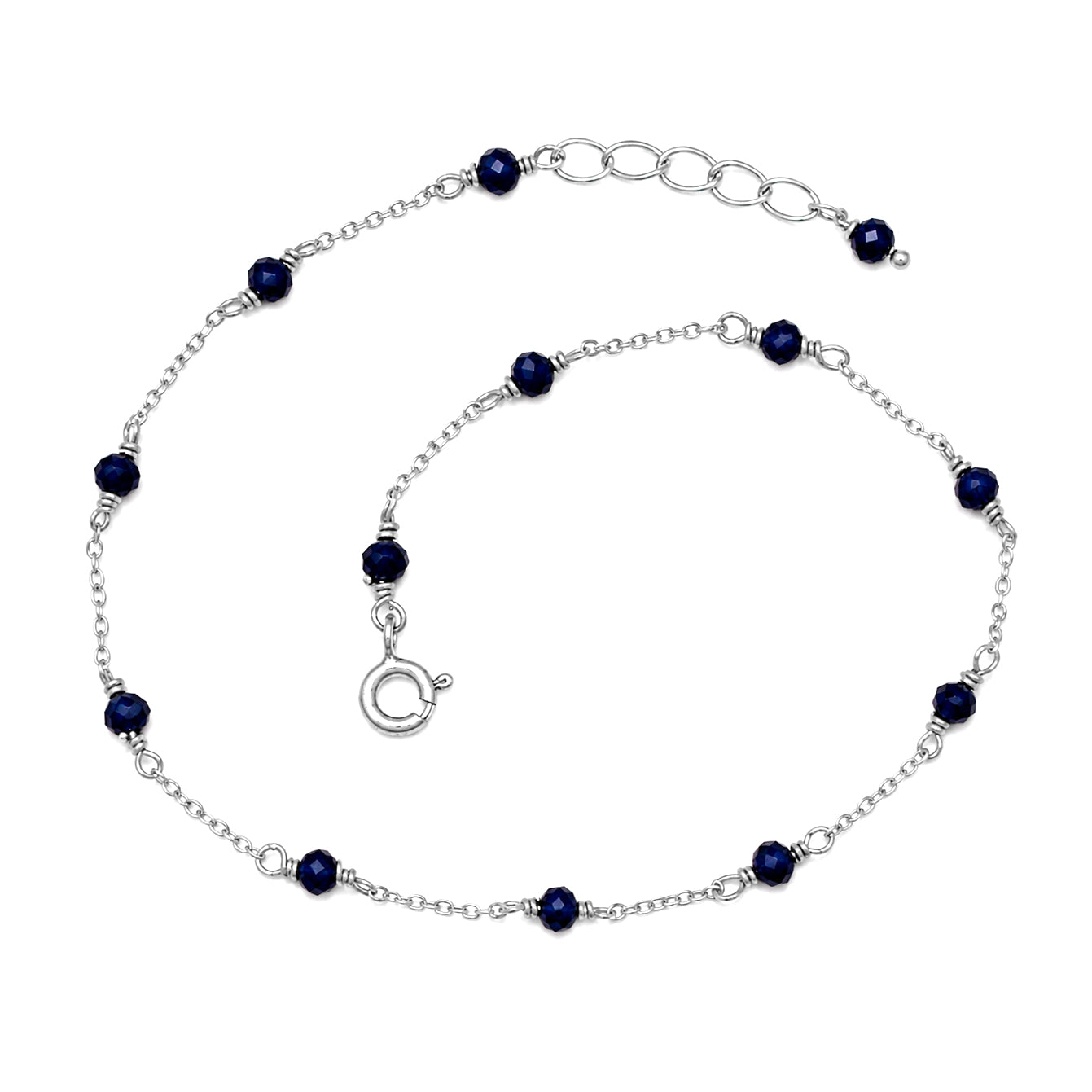 925 Sterling Silver Blue Crystal Bead Chain Bracelet - 925 Sterling Silver