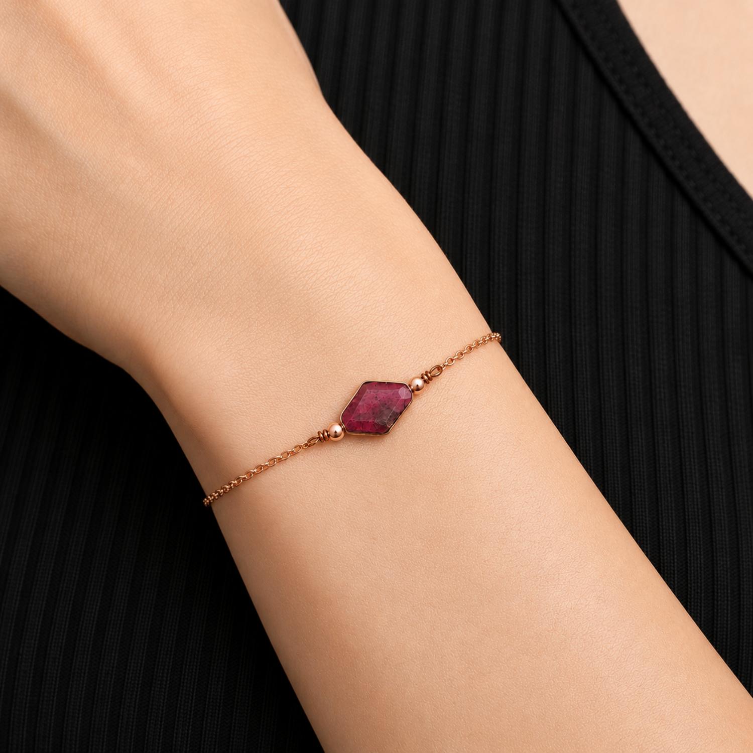 Rose Gold Plated Rhodolite Garnet Bracelet - 925 Sterling Silver