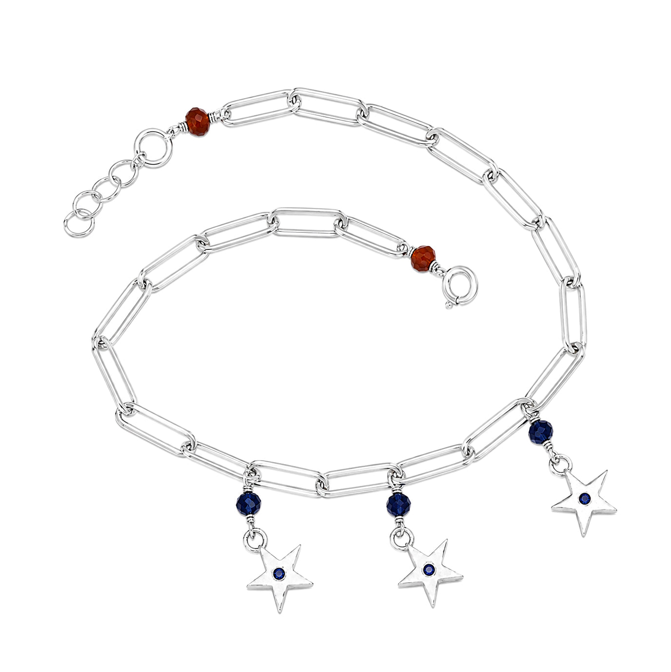 Blue Crystal Star Charm Adjustable Bracelet - 925 Sterling Silver