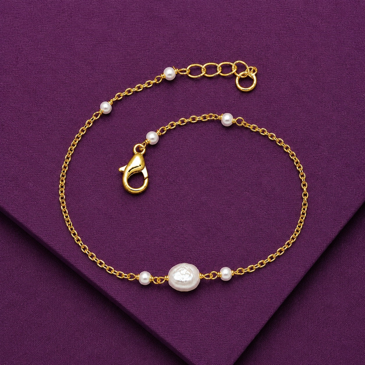 Gold Plated Freshwater Pearl Bracelet - 925 Sterling Silver