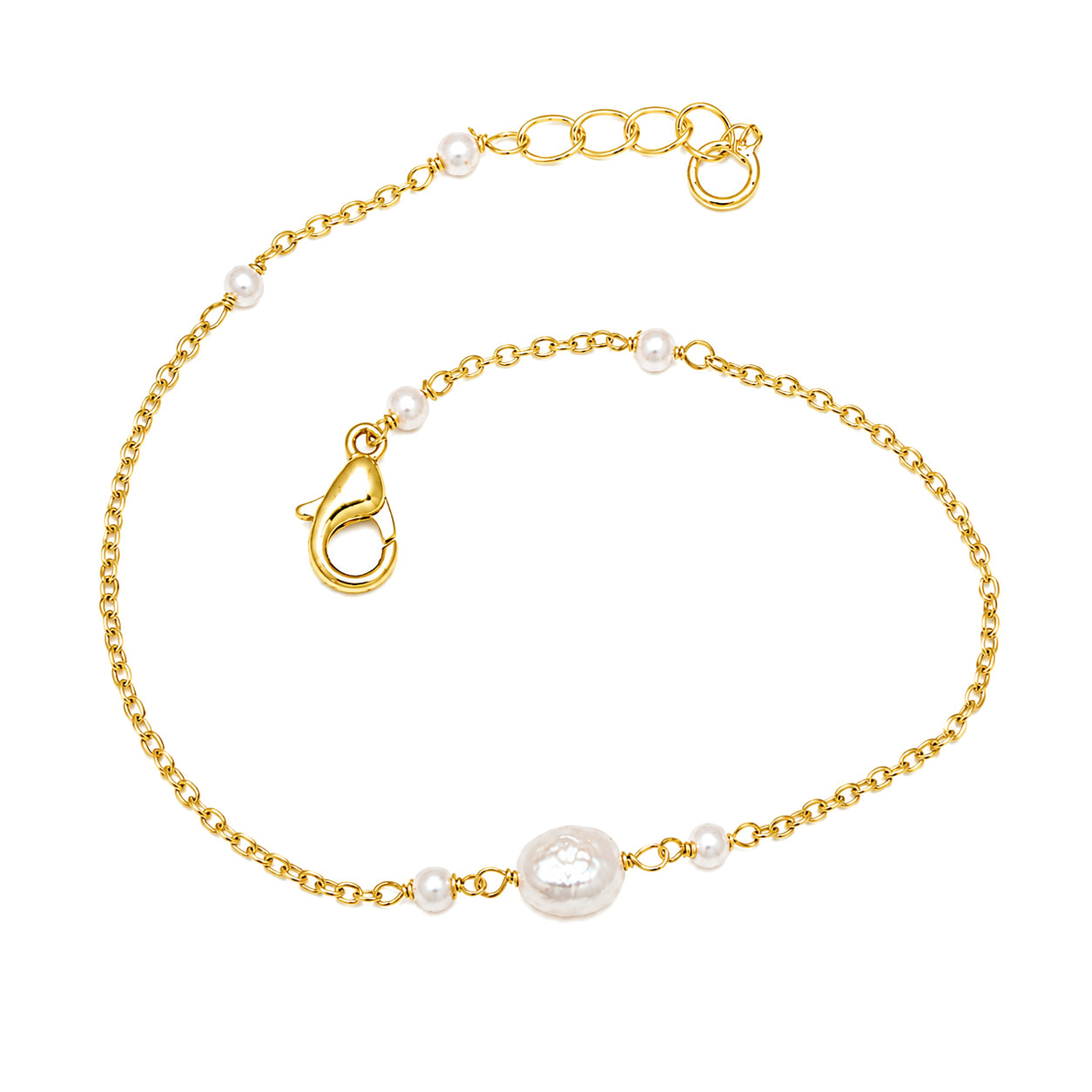 Gold Plated Freshwater Pearl Bracelet - 925 Sterling Silver