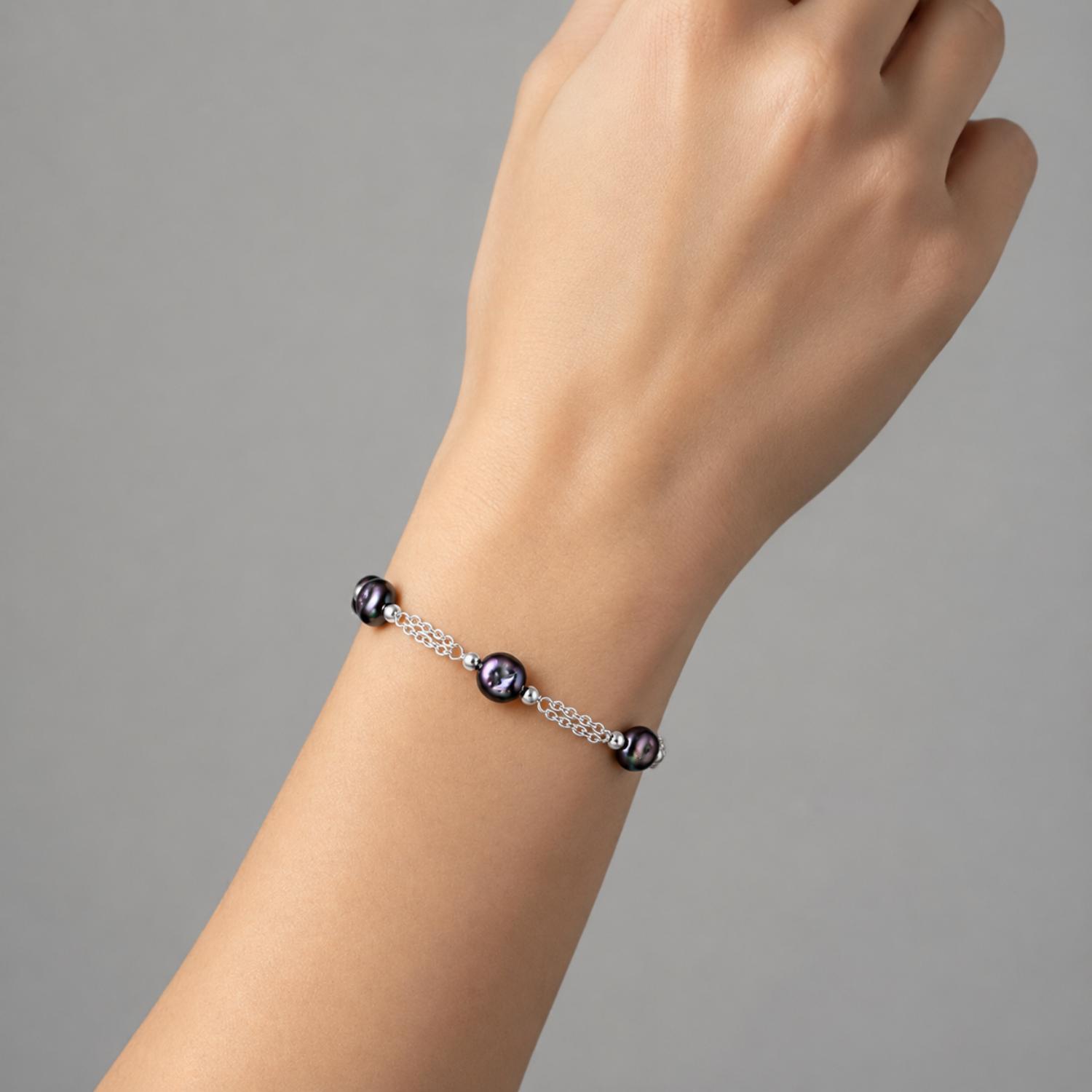 Blue Crystal Bead Chain Bracelet - 925 Sterling Silver