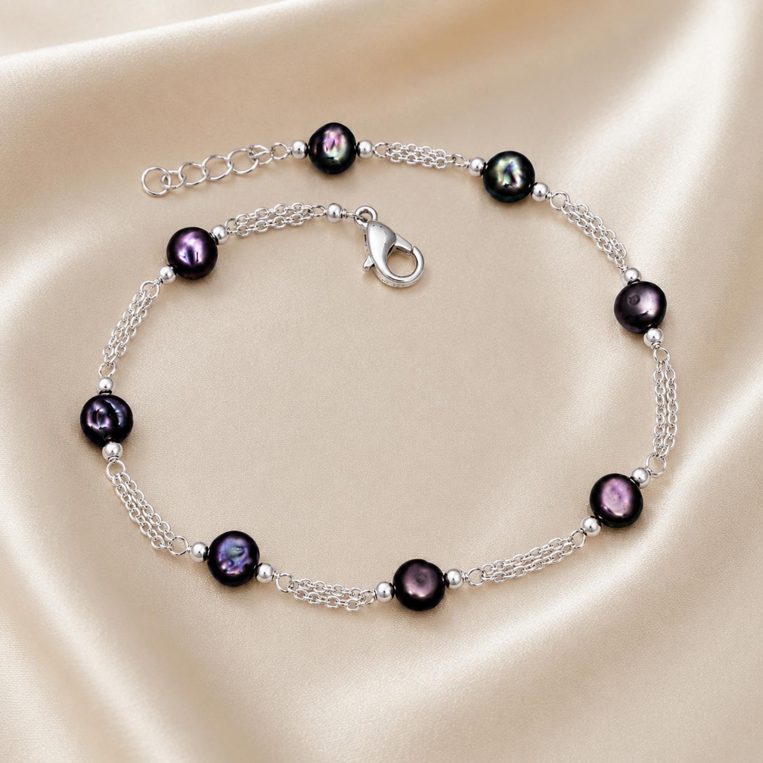 Blue Crystal Bead Chain Bracelet - 925 Sterling Silver
