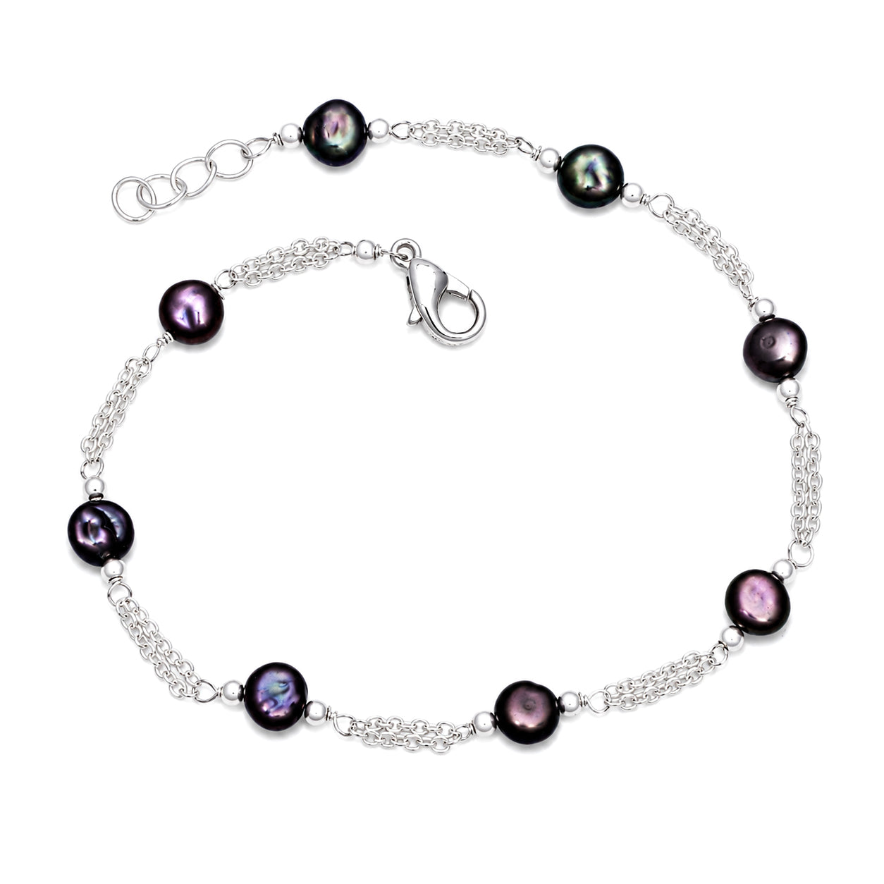 Blue Crystal Bead Chain Bracelet - 925 Sterling Silver