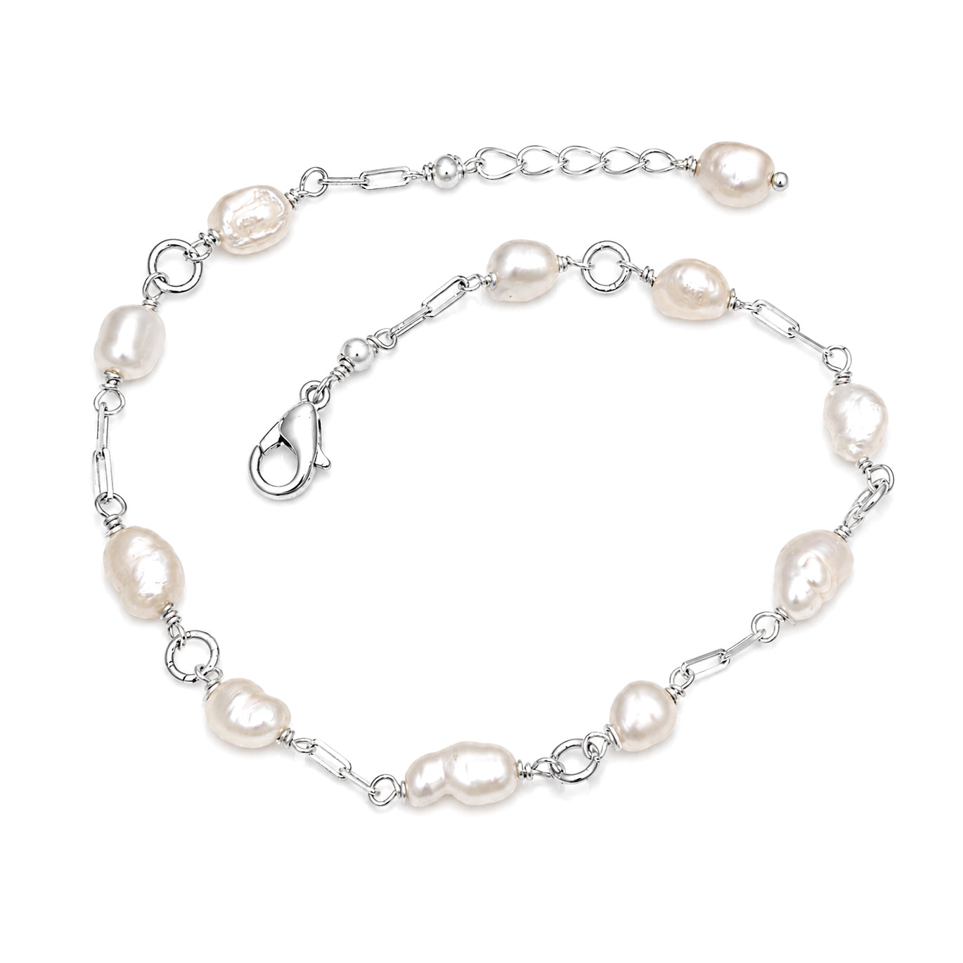 Freshwater Pearl Chain Bracelet - 925 Sterling Silver