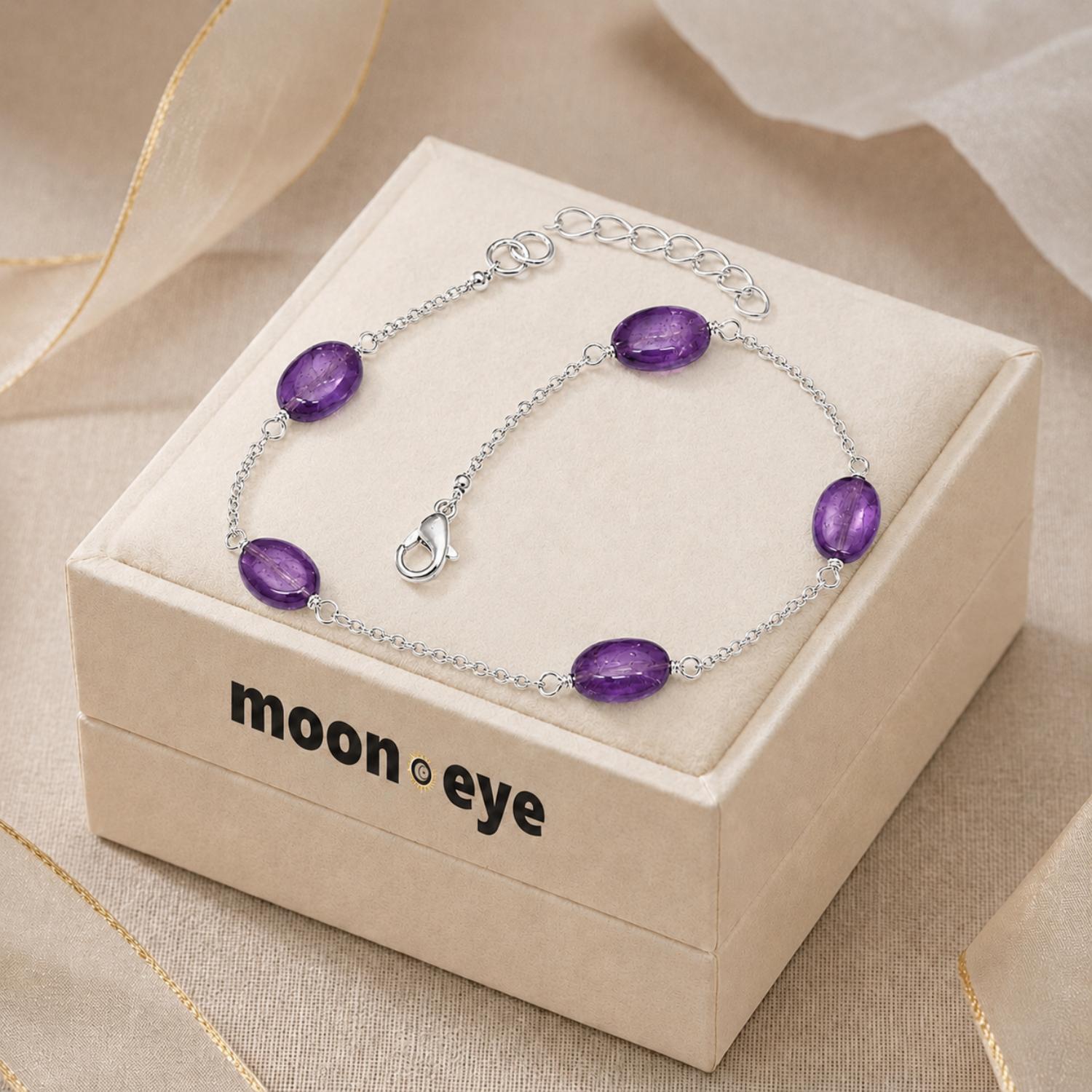 925 Sterling Silver Oval Amethyst Bead Bracelet – 925 Sterling Silver