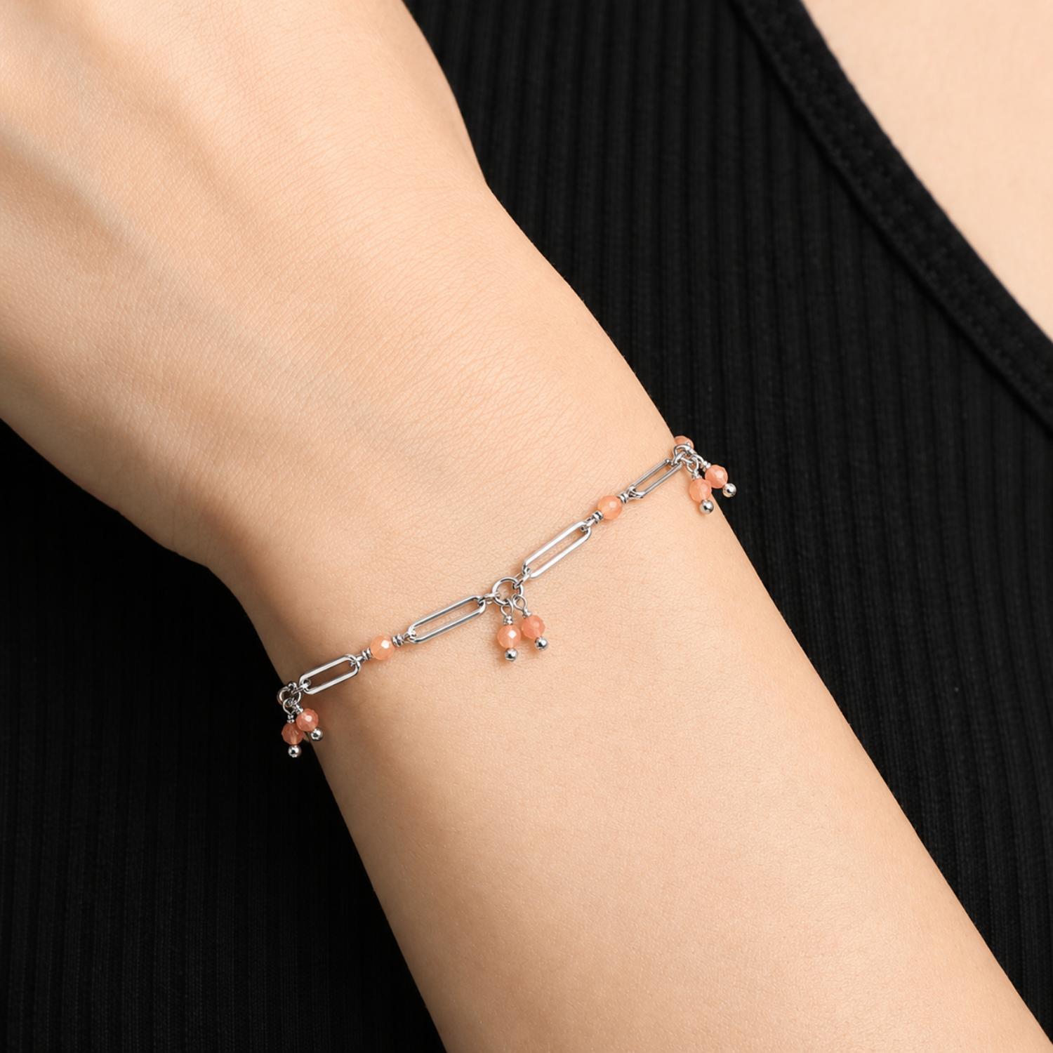 Crystal Charm Adjustable Bracelet   -  925 Sterling  Silver