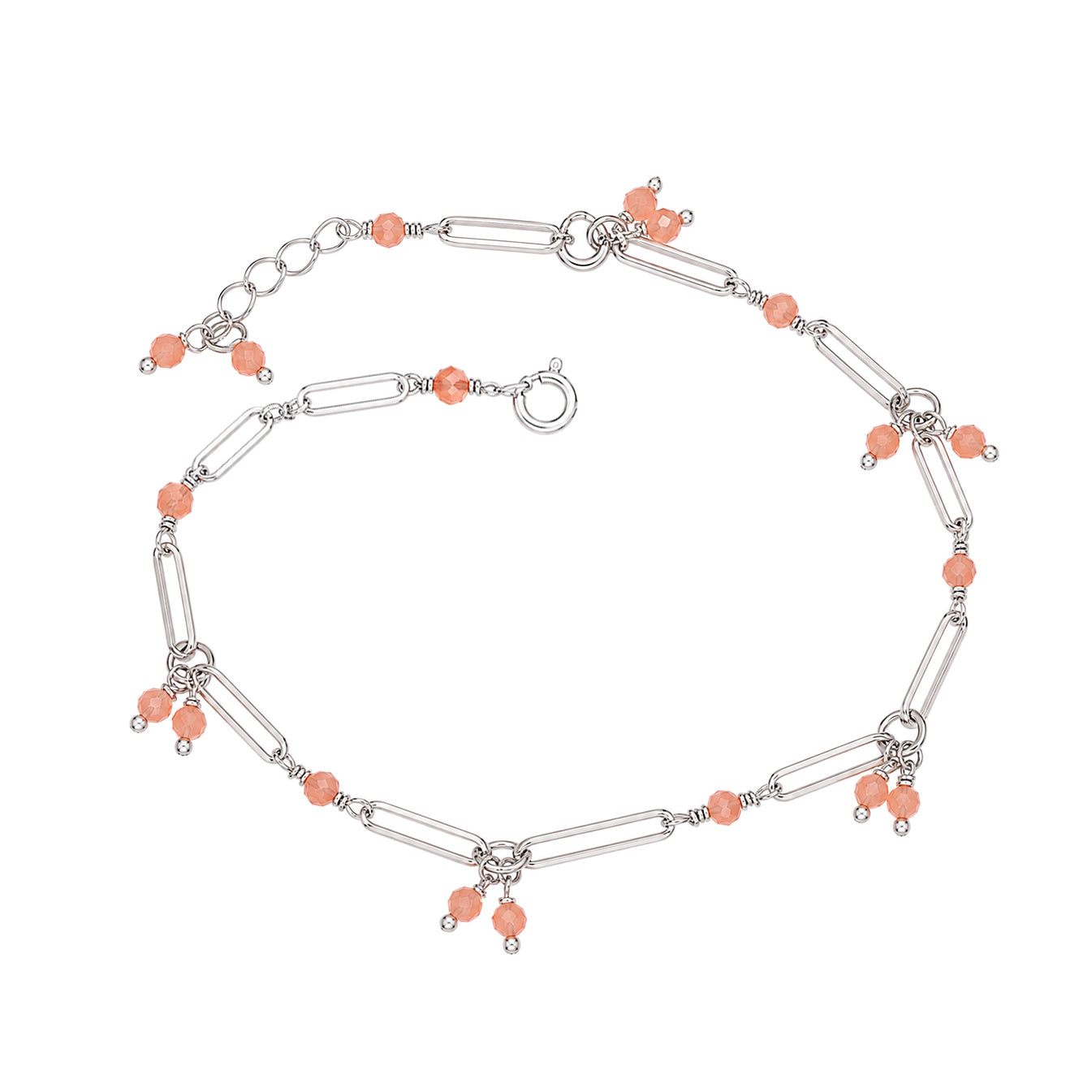 Crystal Charm Adjustable Bracelet   -  925 Sterling  Silver
