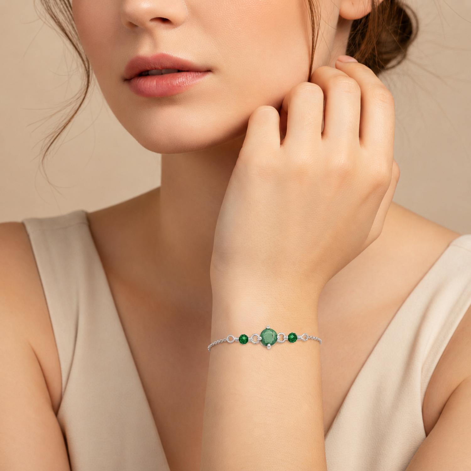 Green Gemstone Adjustable Bracelet   -  925 Sterling Silver