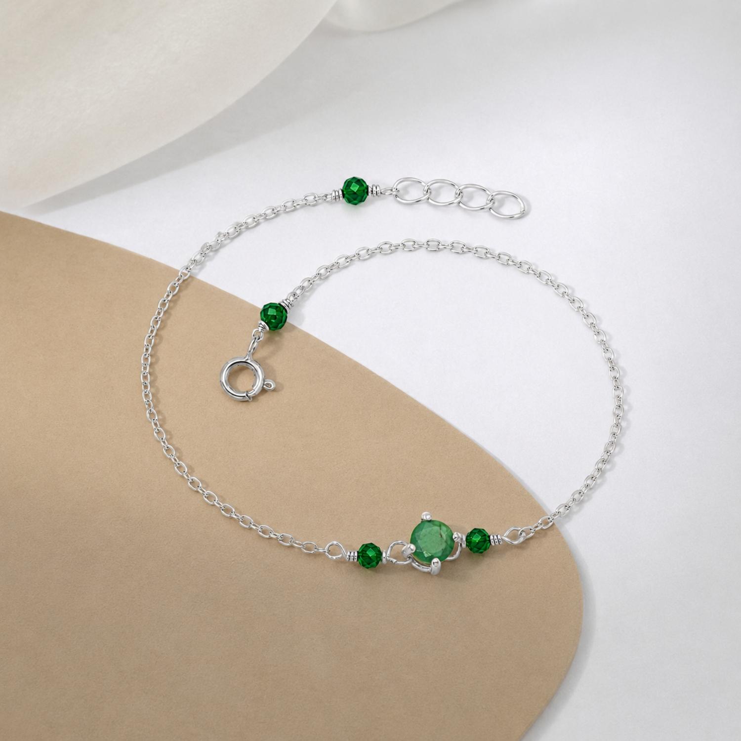 Green Gemstone Adjustable Bracelet   -  925 Sterling Silver