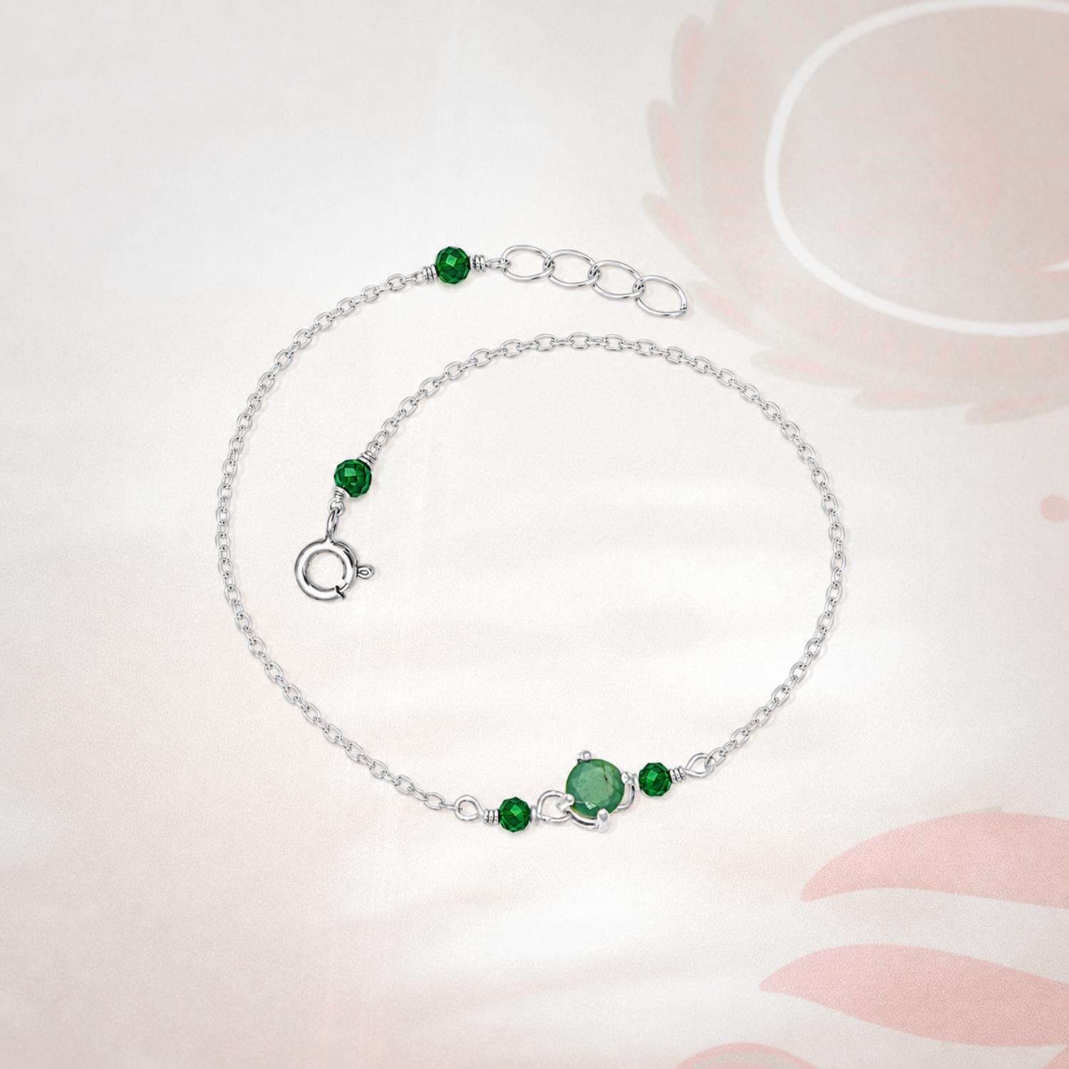 Green Gemstone Adjustable Bracelet   -  925 Sterling Silver