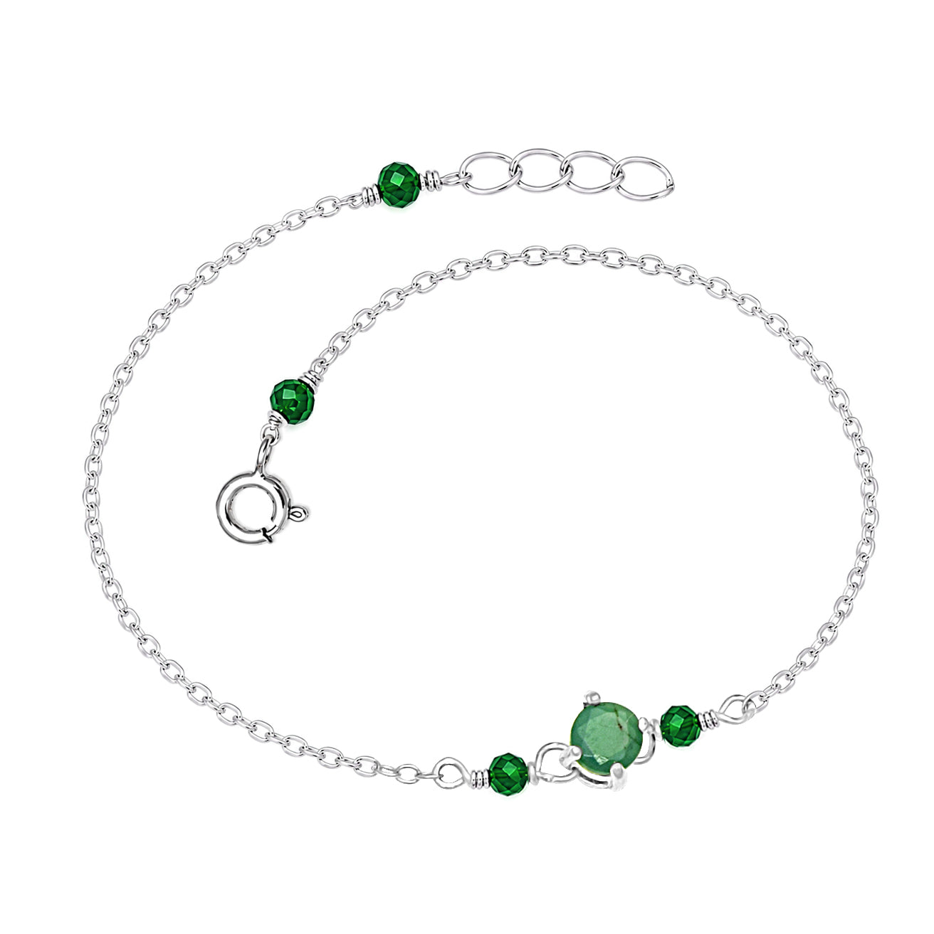 Green Gemstone Adjustable Bracelet   -  925 Sterling Silver