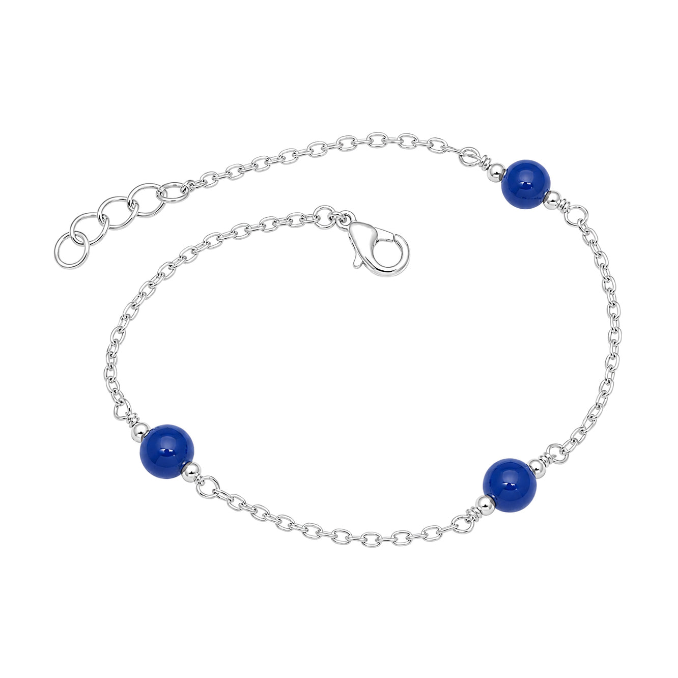 Blue Agate Bead Chain Bracelet - 925 Sterling Silver