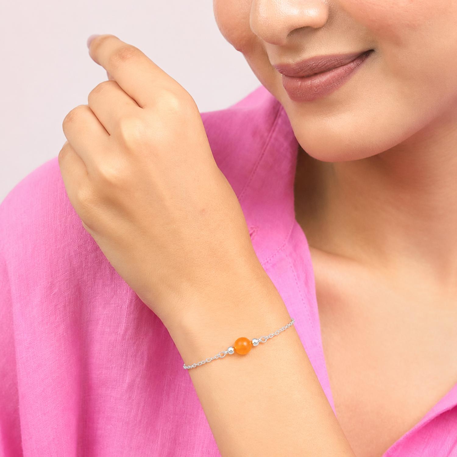 Carnelian Bead Adjustable Chain Bracelet - 925 Sterling Silver