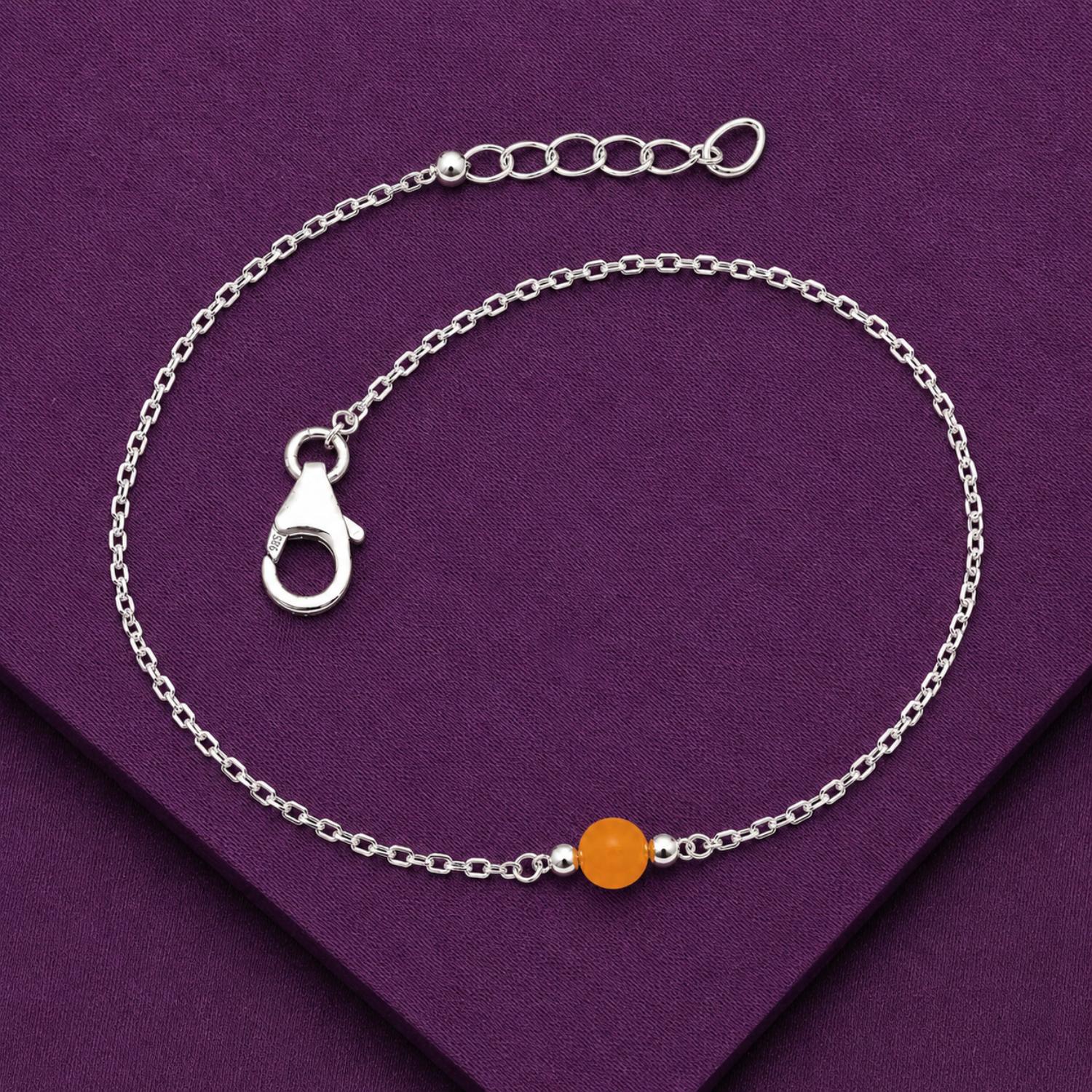 Carnelian Bead Adjustable Chain Bracelet - 925 Sterling Silver