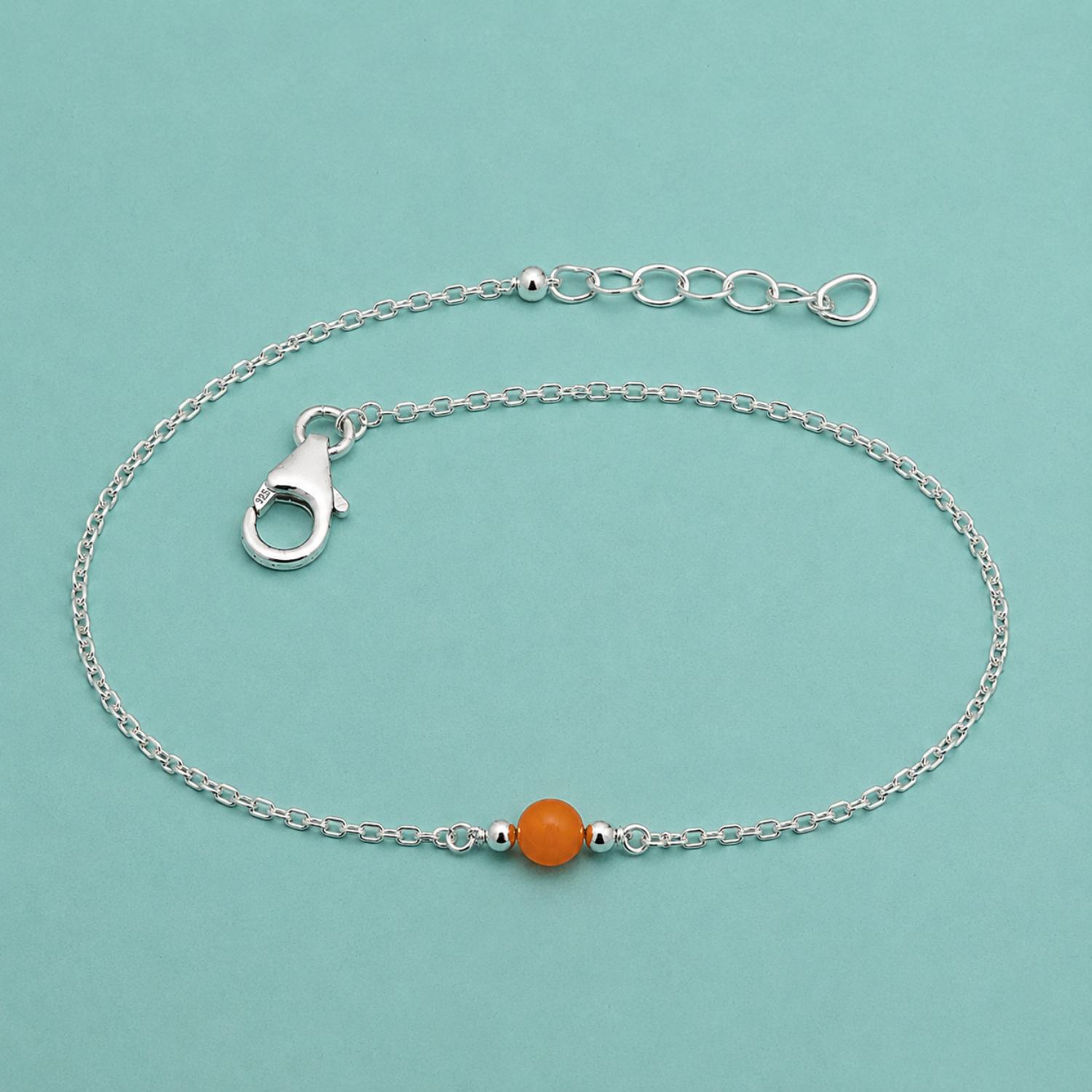 Carnelian Bead Adjustable Chain Bracelet - 925 Sterling Silver