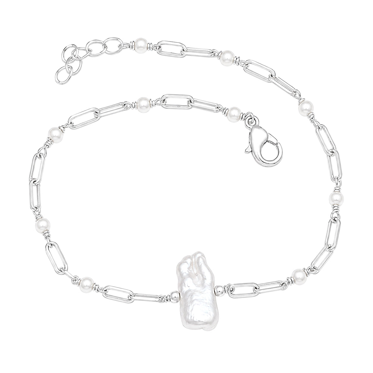 Baroque Pearl Paperclip Chain Bracelet - 925 Sterling Silver