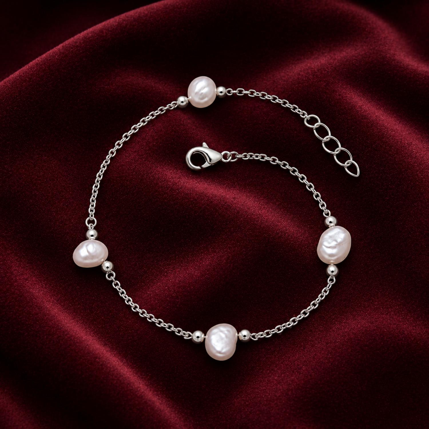 Freshwater Pearl Adjustable Chain Bracelet - 925 Sterling Silver