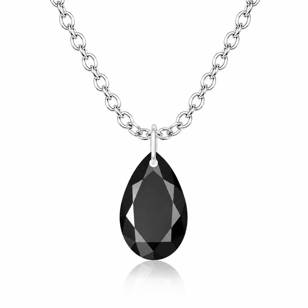 Oval Black Spinel Solitaire Necklace - 925 sterling Silver