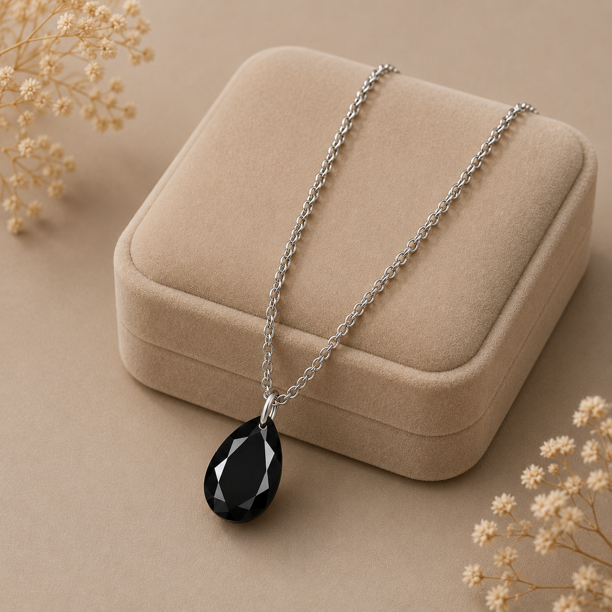 Oval Black Spinel Solitaire Necklace - 925 sterling Silver