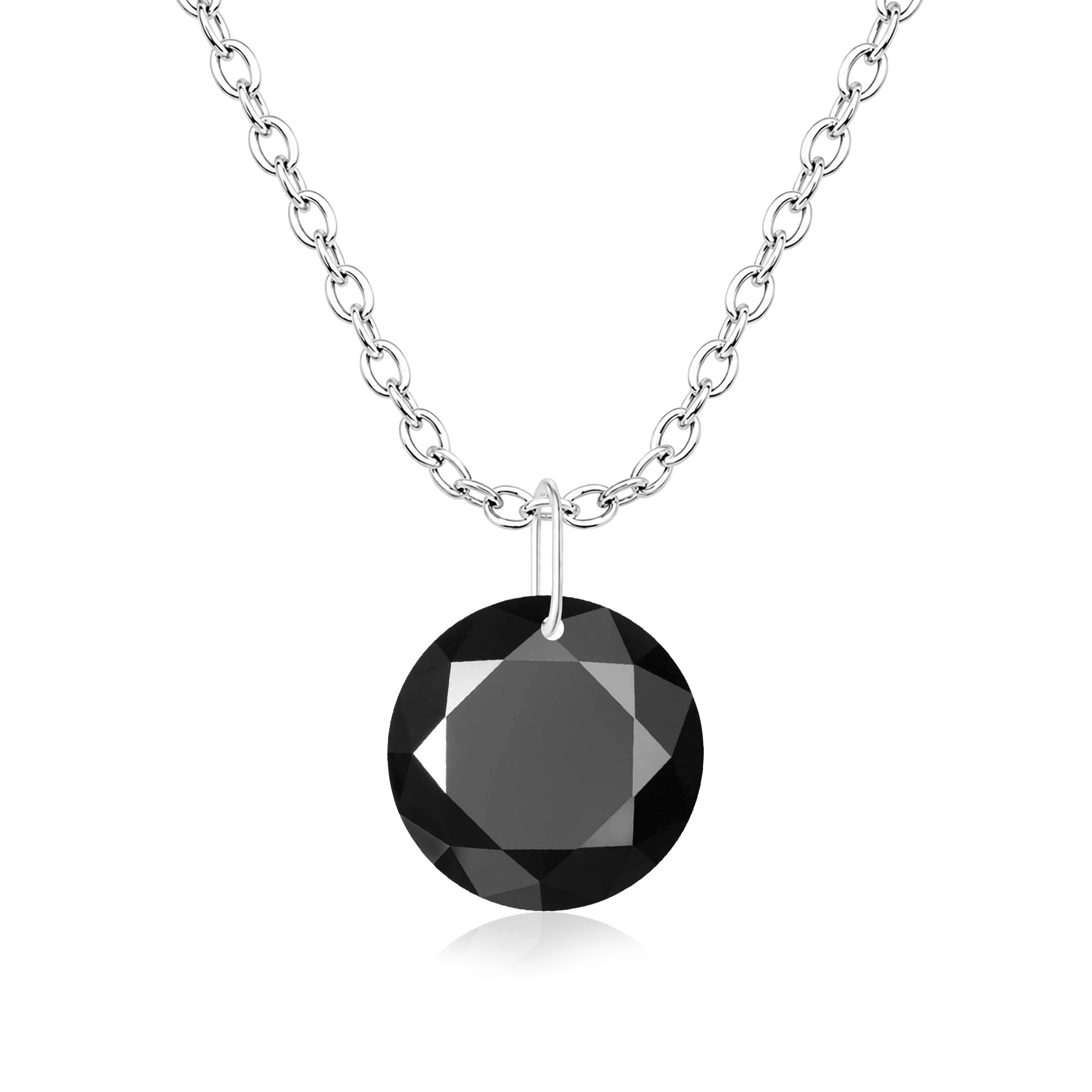 Round Black Spinel Solitaire Necklace - 925 sterling Silver
