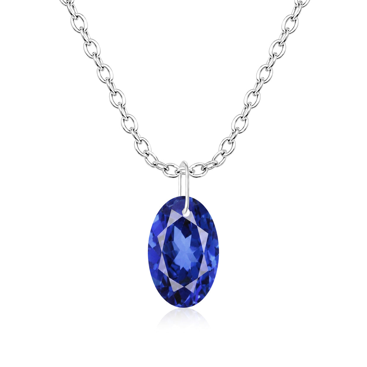 Oval Blue Sapphire Solitaire Necklace - 925 sterling Silver