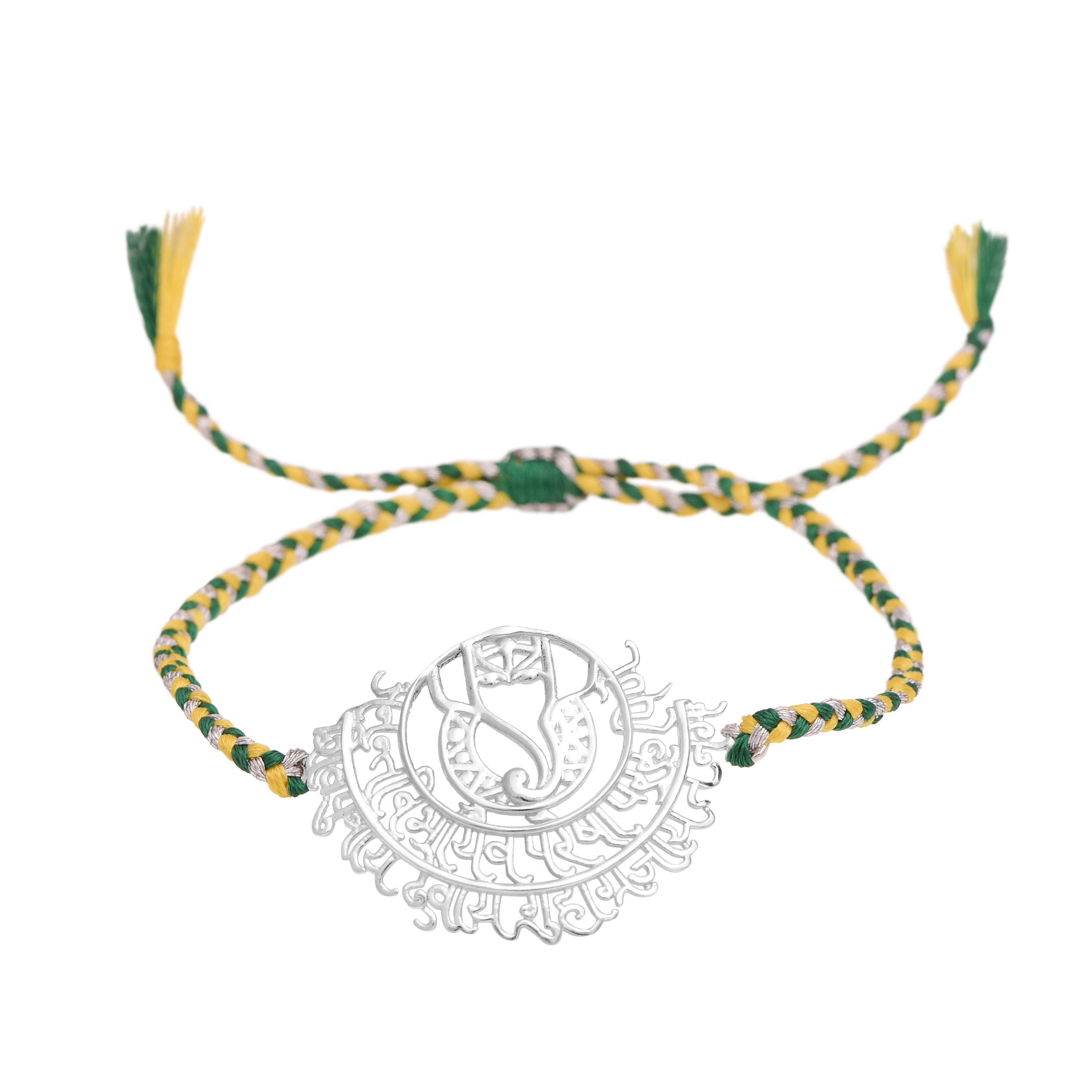 Green & Yellow Thread Rakhi Bracelet - Sterling Silver