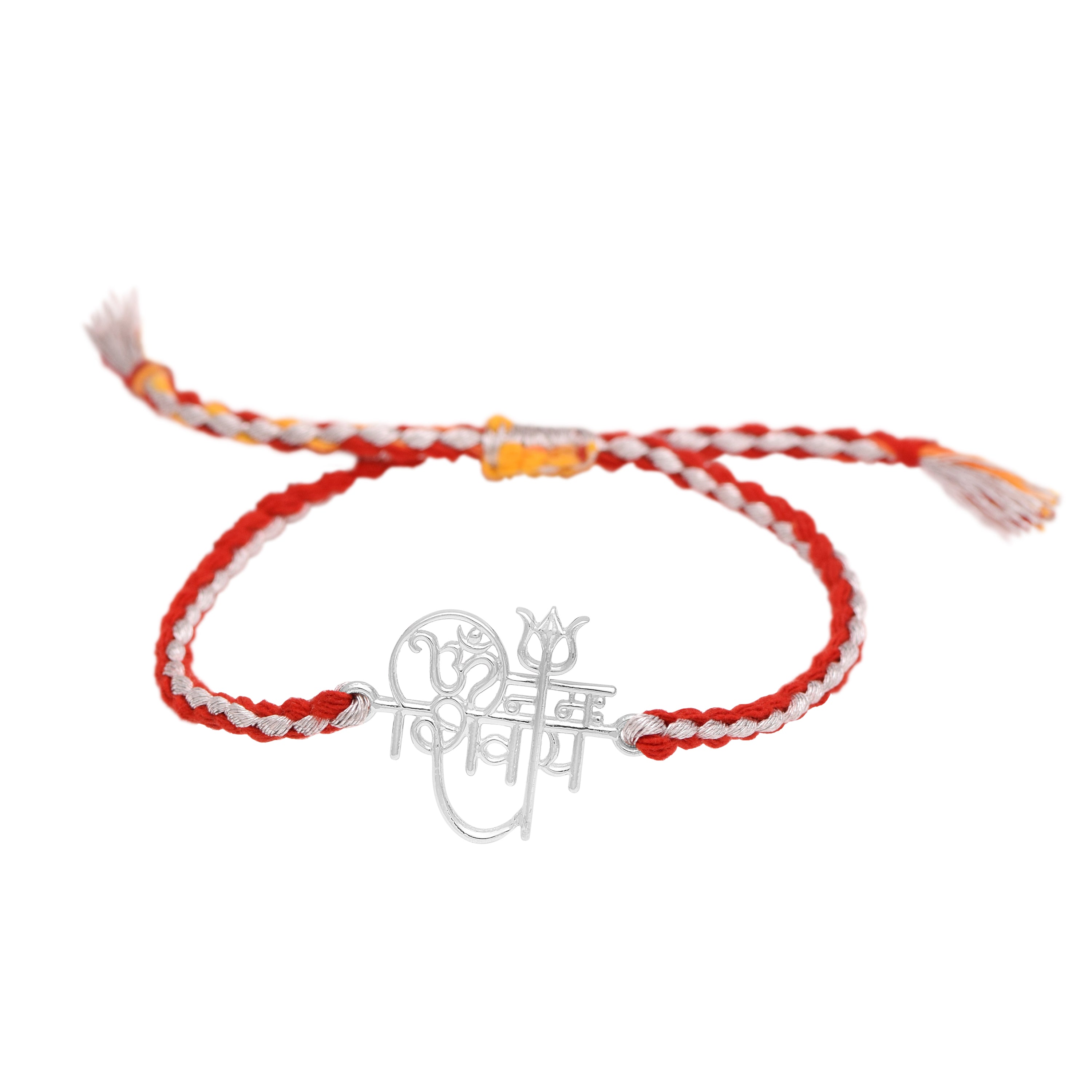 Red & White Thread Rakhi Bracelet - Sterling Silver