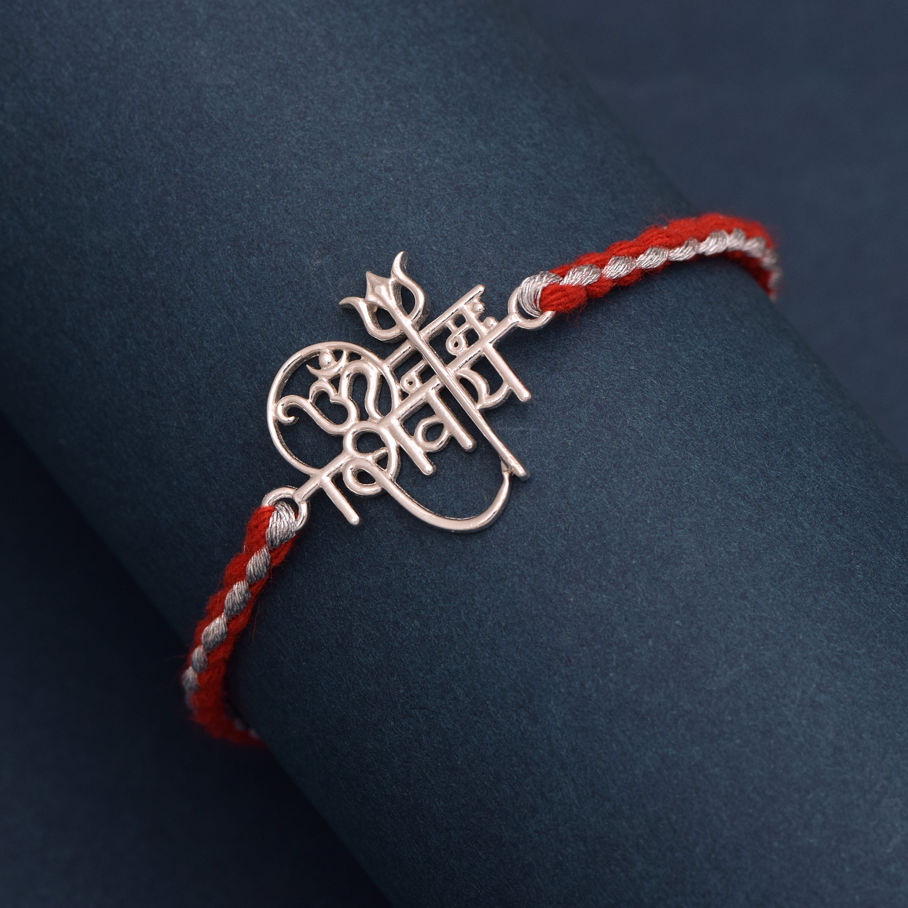 Red & White Thread Rakhi Bracelet - Sterling Silver