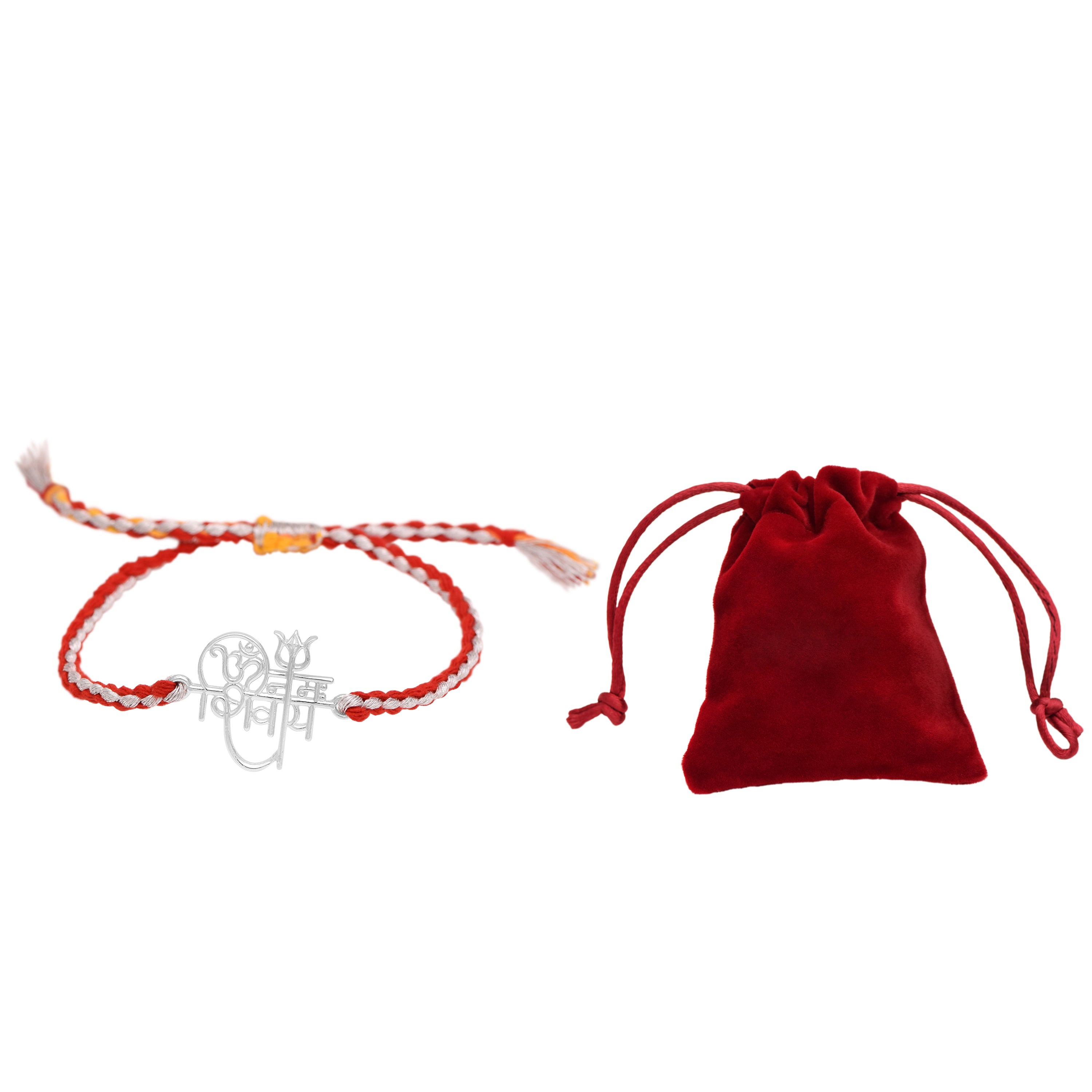 Red & White Thread Rakhi Bracelet - Sterling Silver