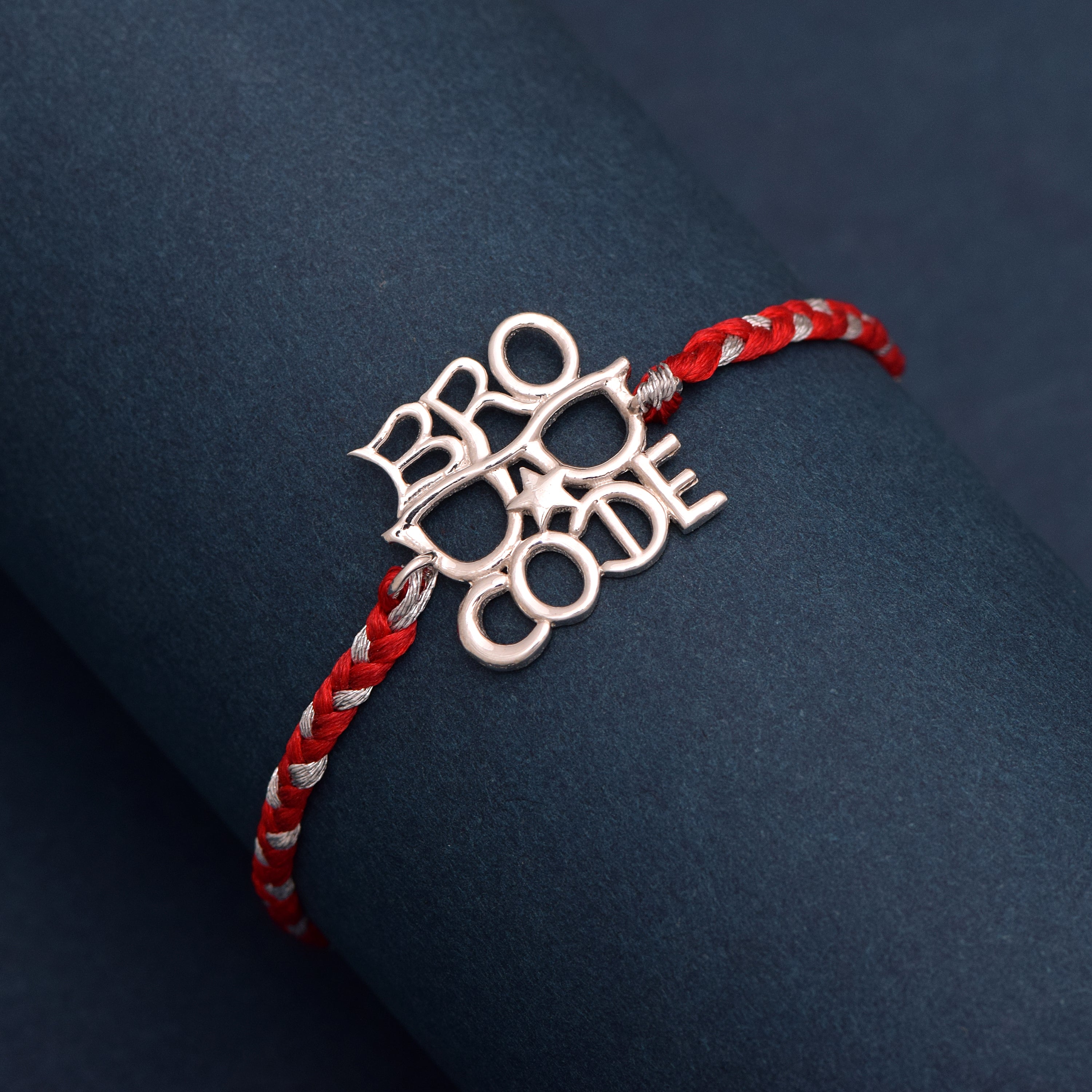 “BRO CODE” Thread Rakhi Bracelet - Sterling Silver