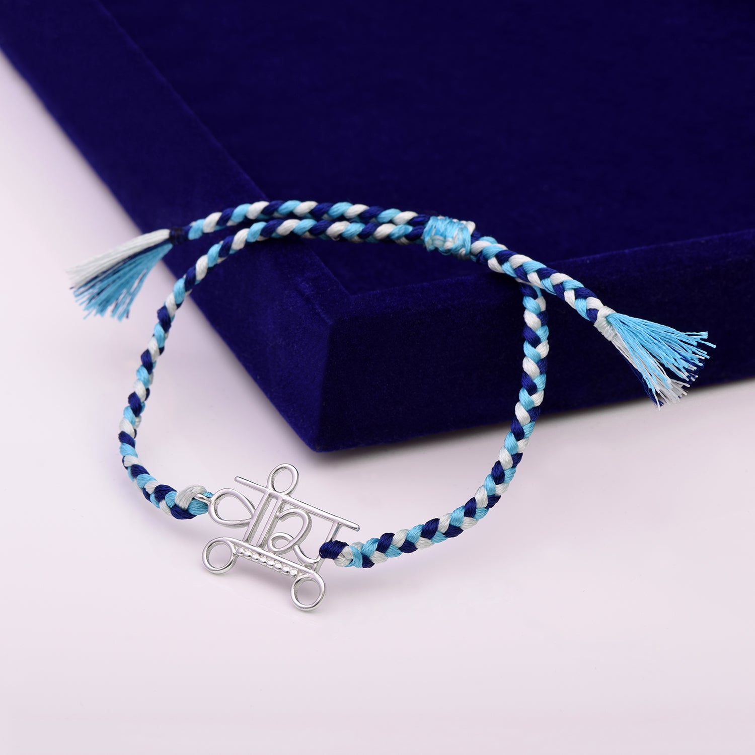 Silver-Tone “वीरा” Thread Rakhi Bracelet - Sterling Silver