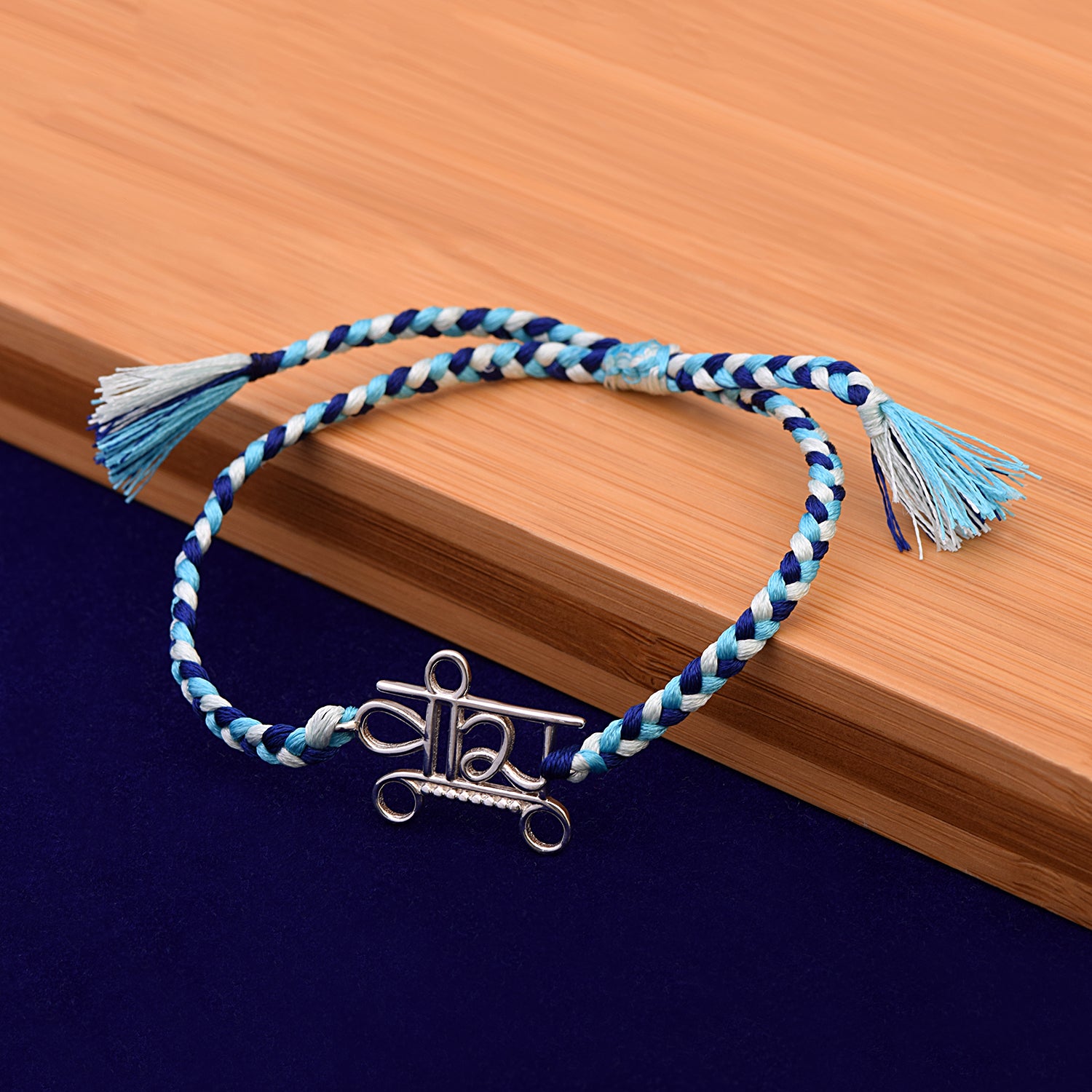 Silver-Tone “वीरा” Thread Rakhi Bracelet - Sterling Silver