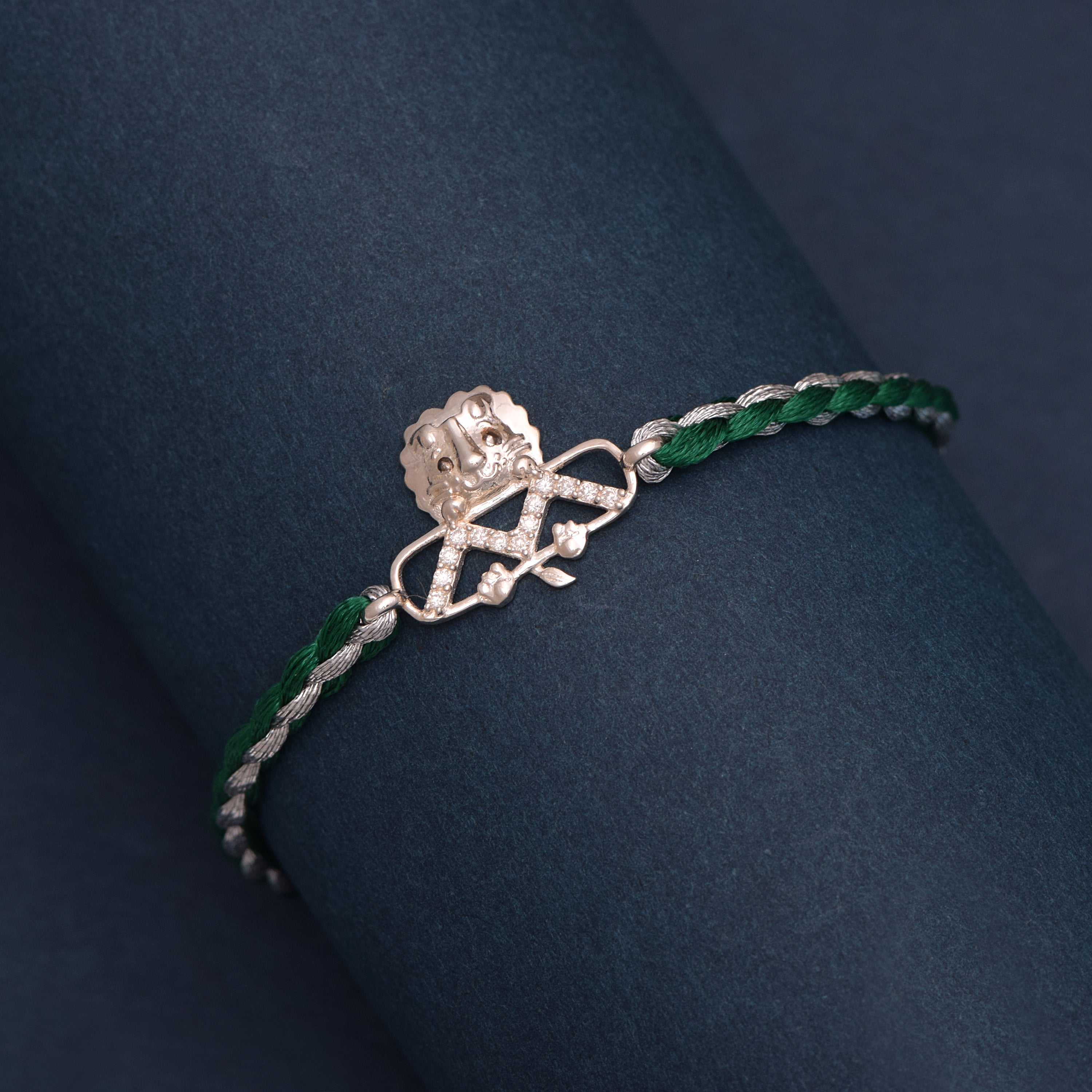 Lion Face Thread Rakhi Bracelet - Sterling Silver