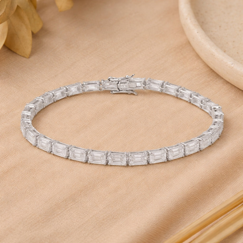 Emerald Cut White CZ Tennis Bracelet - 925 Sterling Silver