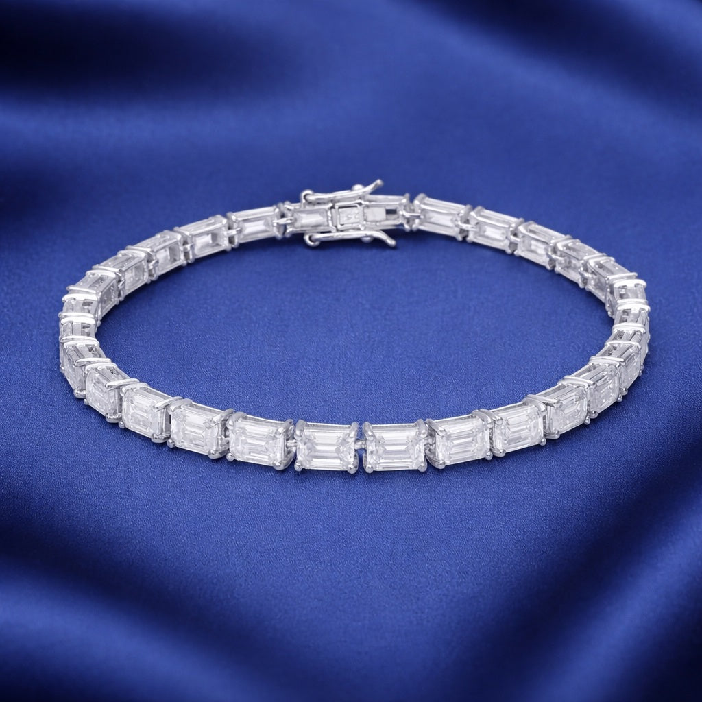 Emerald Cut White CZ Tennis Bracelet - 925 Sterling Silver