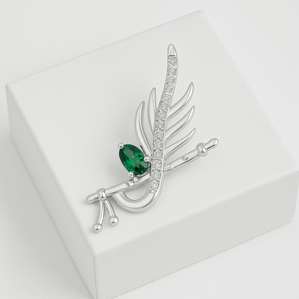 Emerald Krishna Flute Pendant - Sterling Silver