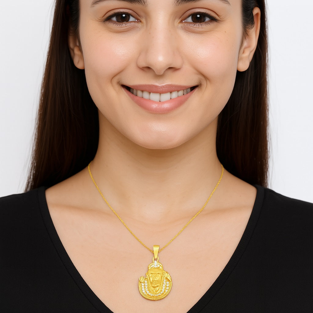 White CZ Gold-Toned Sai Baba Pendant - Sterling Silver