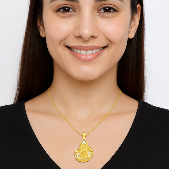 White CZ Gold-Toned Sai Baba Pendant - Sterling Silver