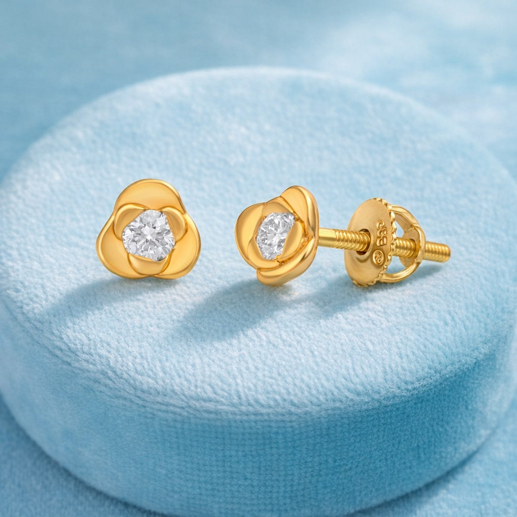 White CZ Floral Stud Earrings - Gold Plated 925 Silver