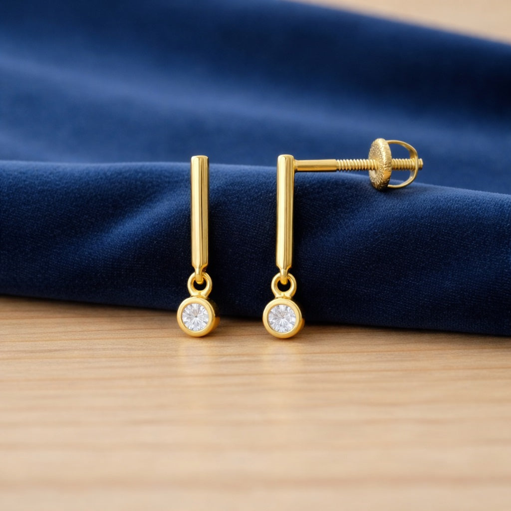 White CZ Drop Bar Earrings - 925 Silver Gold Plated