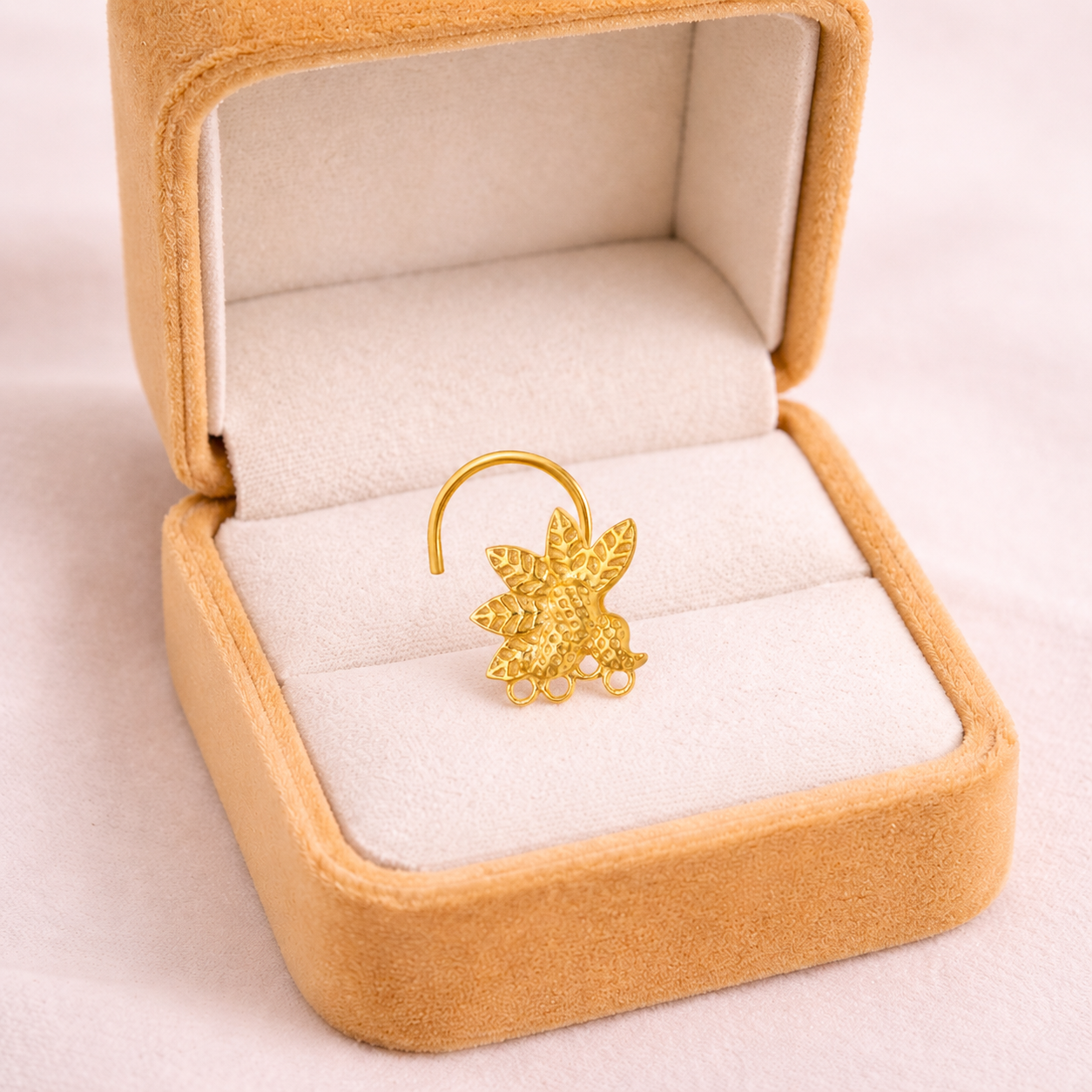 Gold Plated Peacock Nose Pin – Traditional Textured Ethnic Design